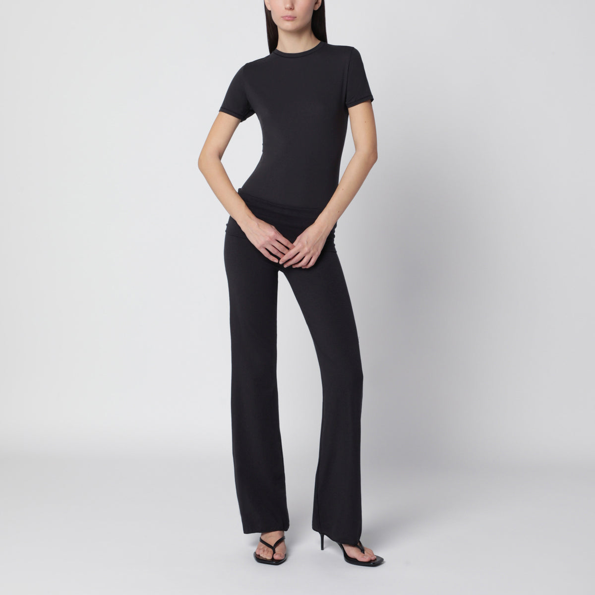 Charcoal grey T-shirt in stretch cotton jersey