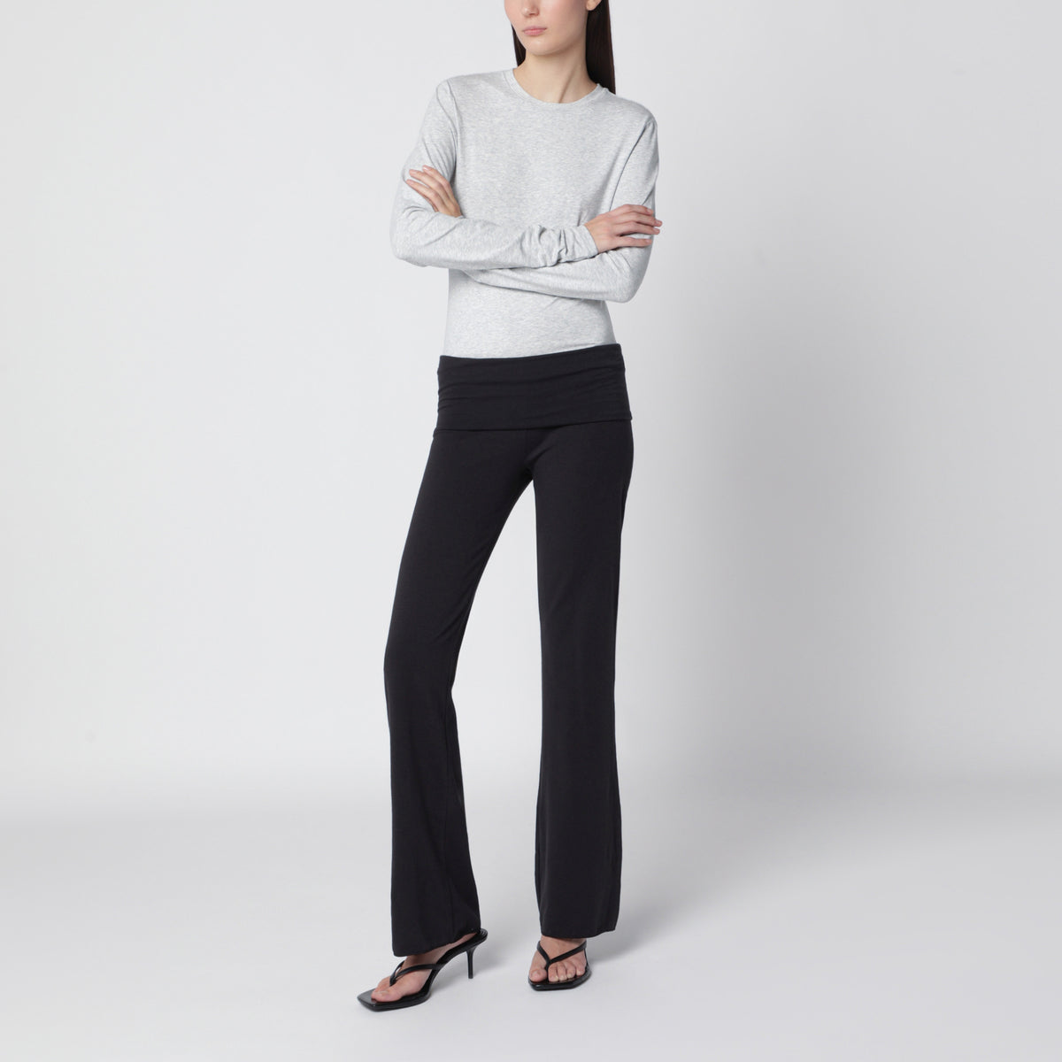 Light grey long-sleeved T-shirt in stretch cotton jersey