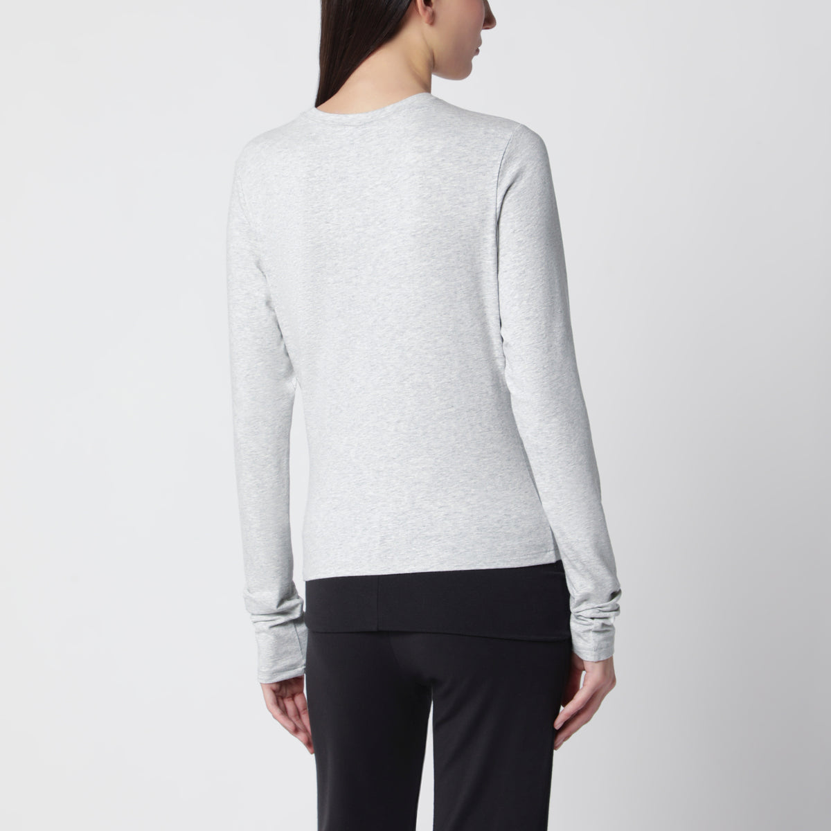Light grey long-sleeved T-shirt in stretch cotton jersey