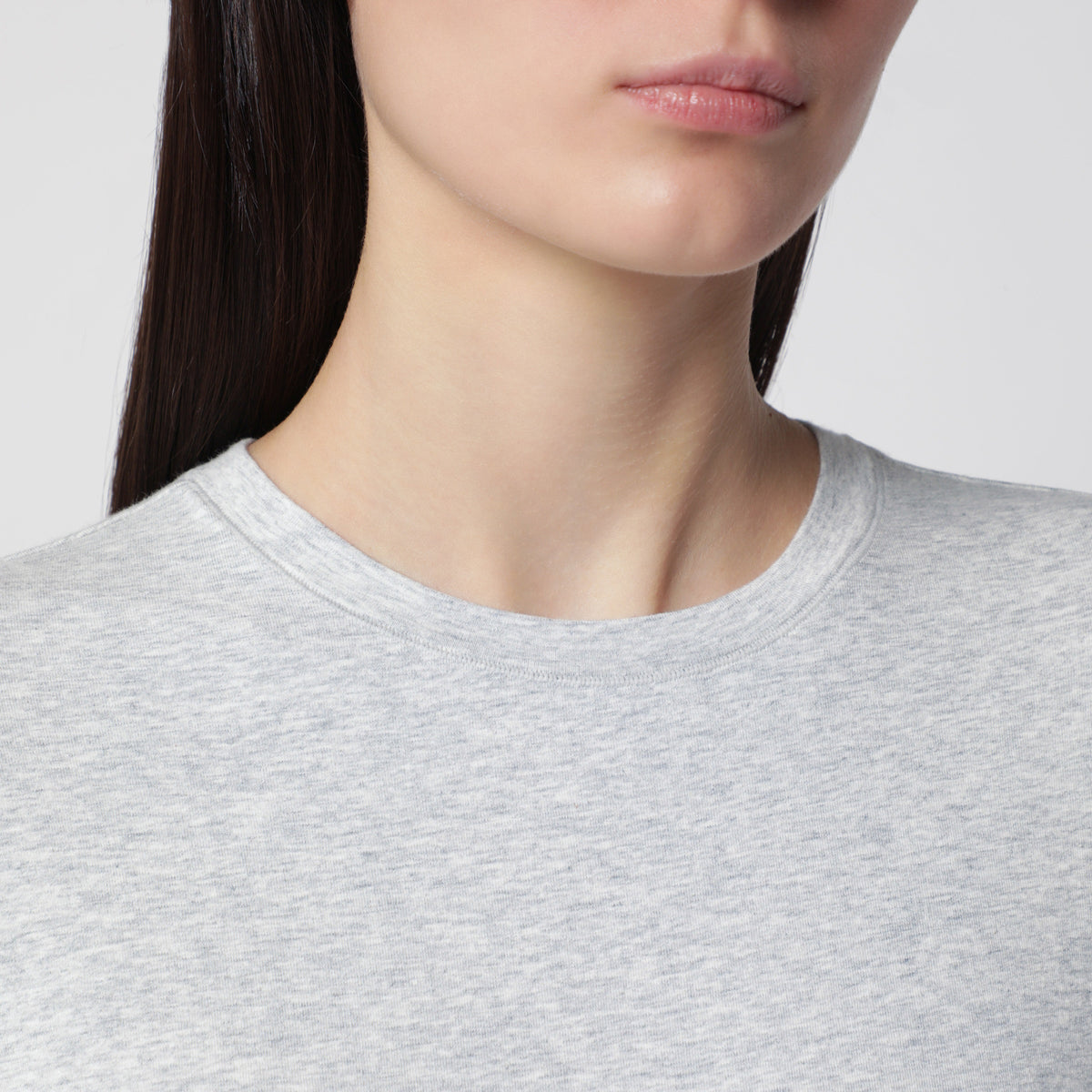 Light grey long-sleeved T-shirt in stretch cotton jersey
