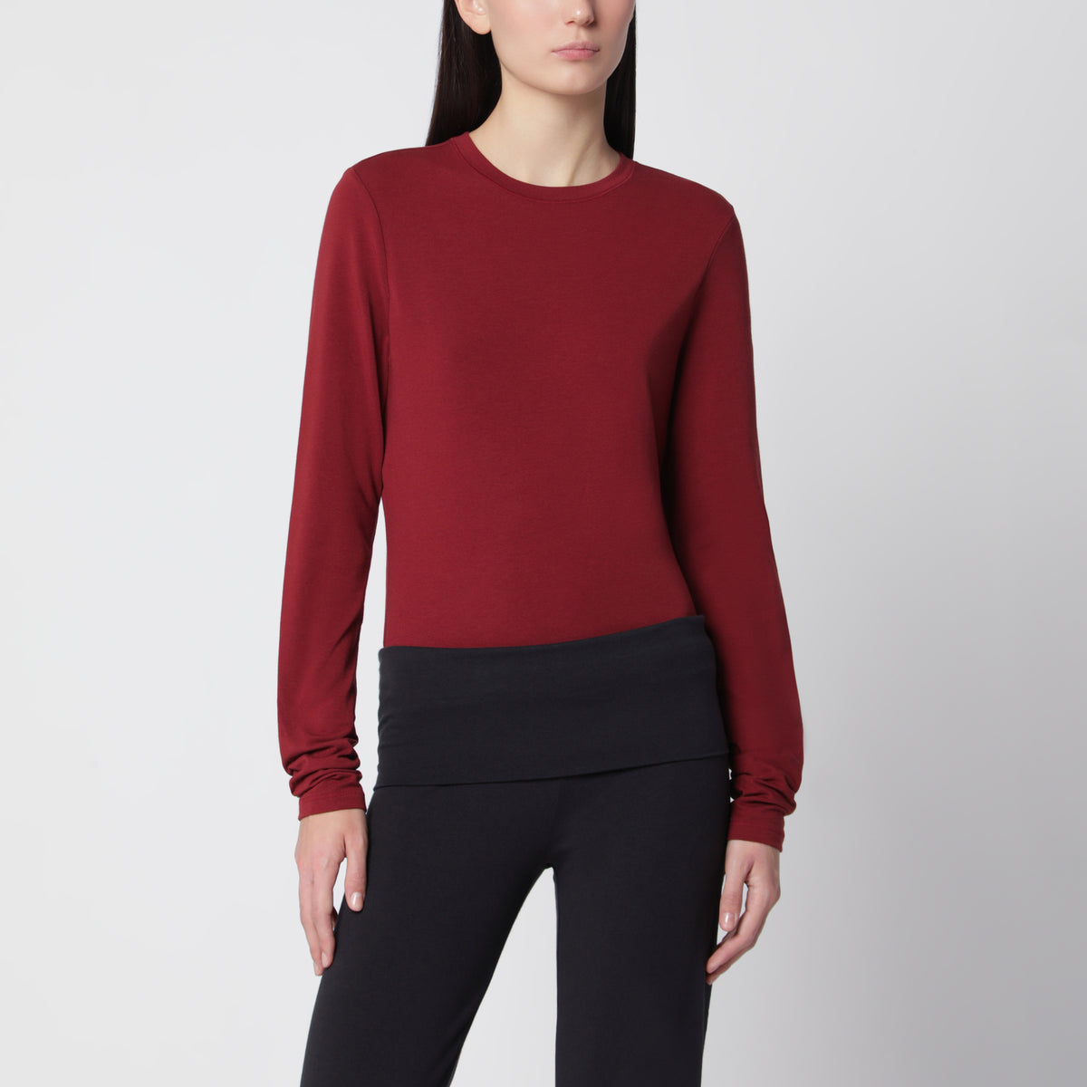 T-shirt à manches longues bordeaux en jersey de coton stretch