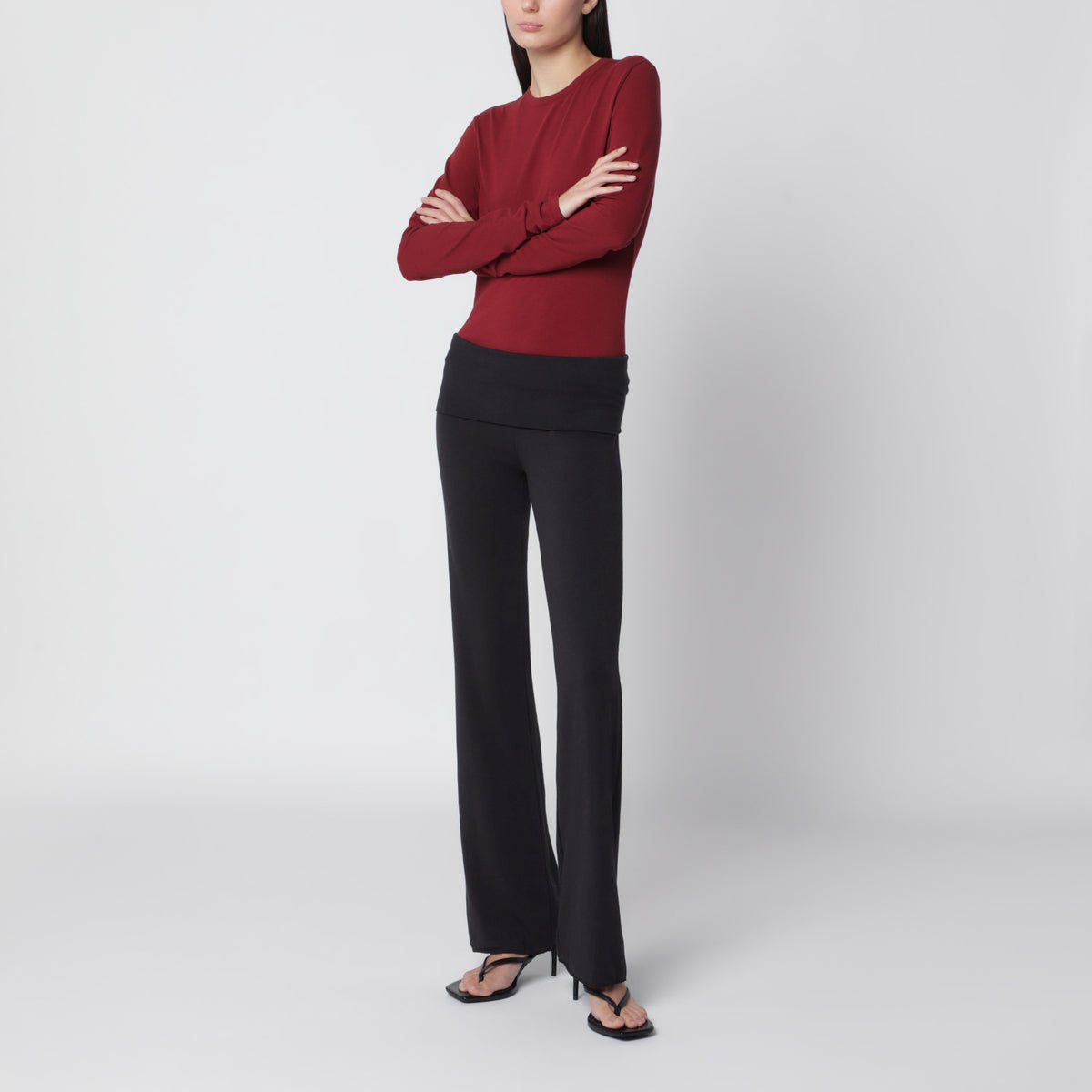 T-shirt à manches longues bordeaux en jersey de coton stretch