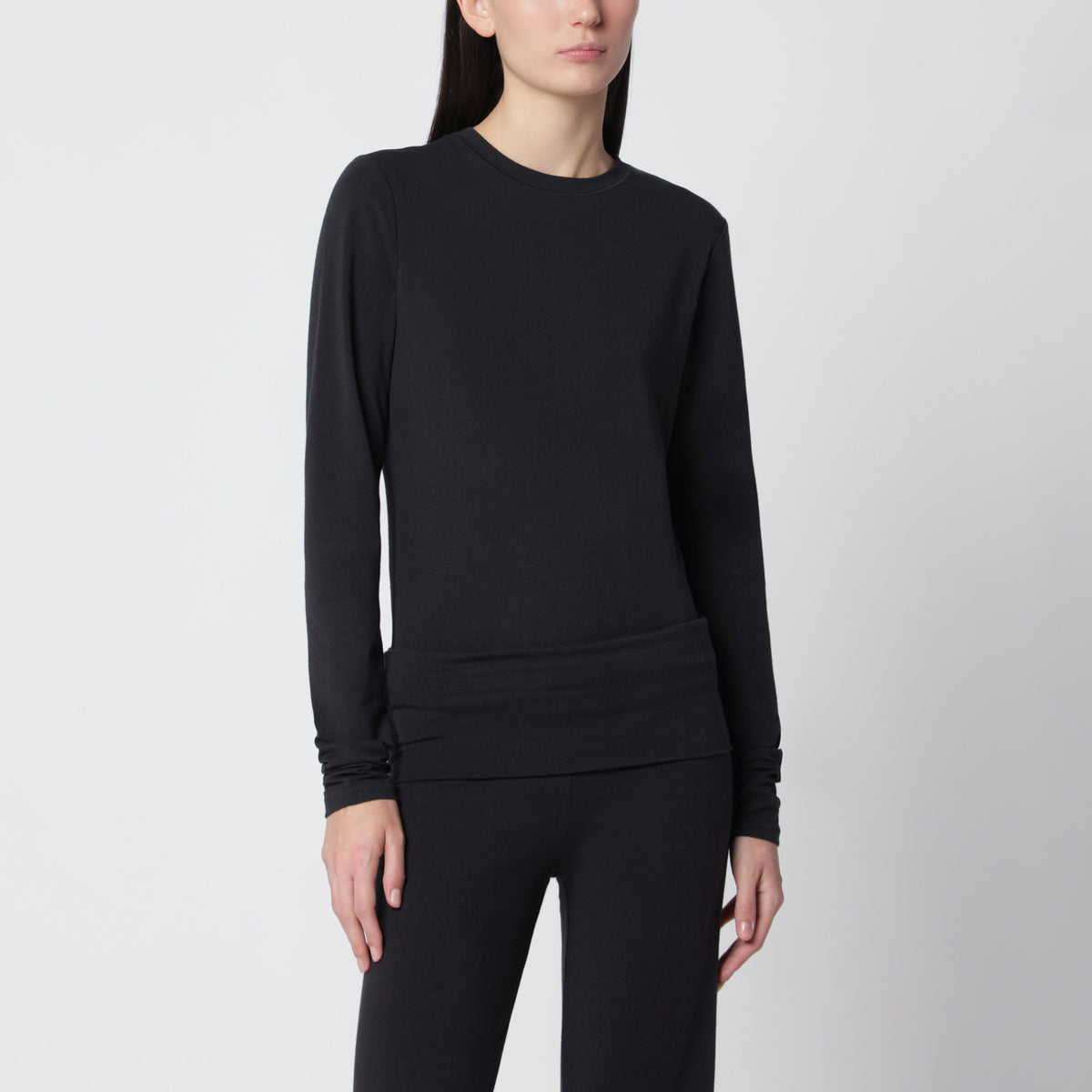 T-shirt à manches longues gris anthracite en jersey de coton stretch