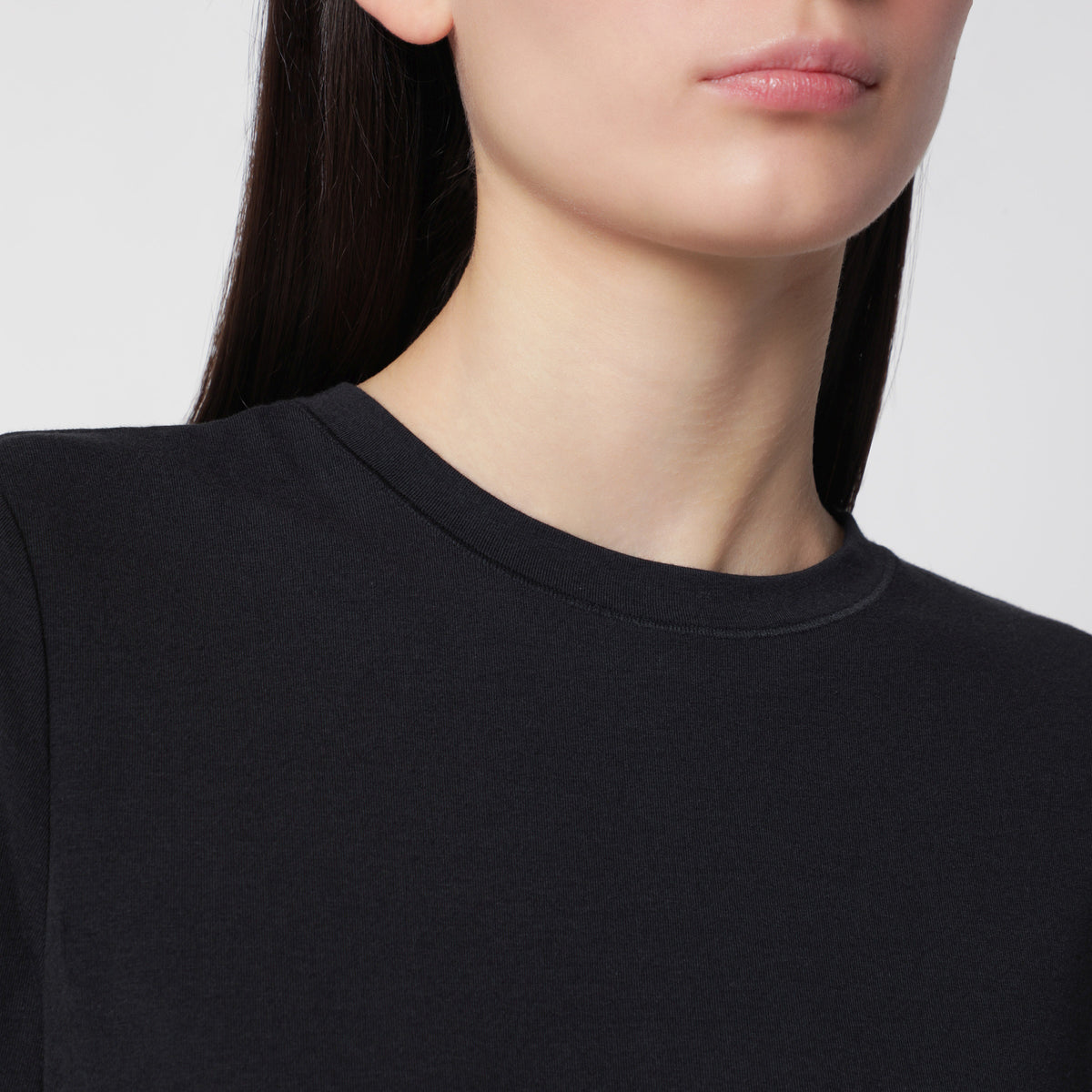 T-shirt à manches longues gris anthracite en jersey de coton stretch