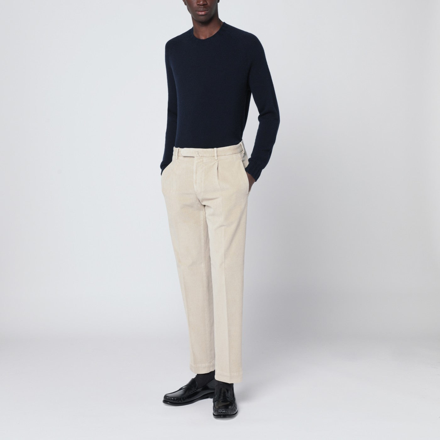 Pantalone in velluto a coste panna