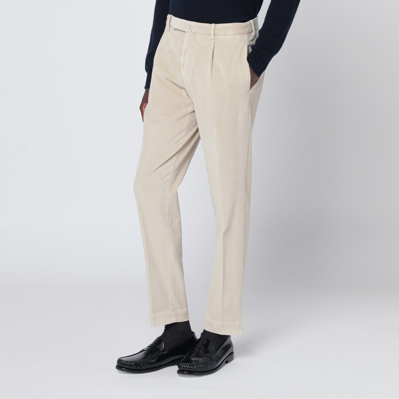 Pantalone in velluto a coste panna