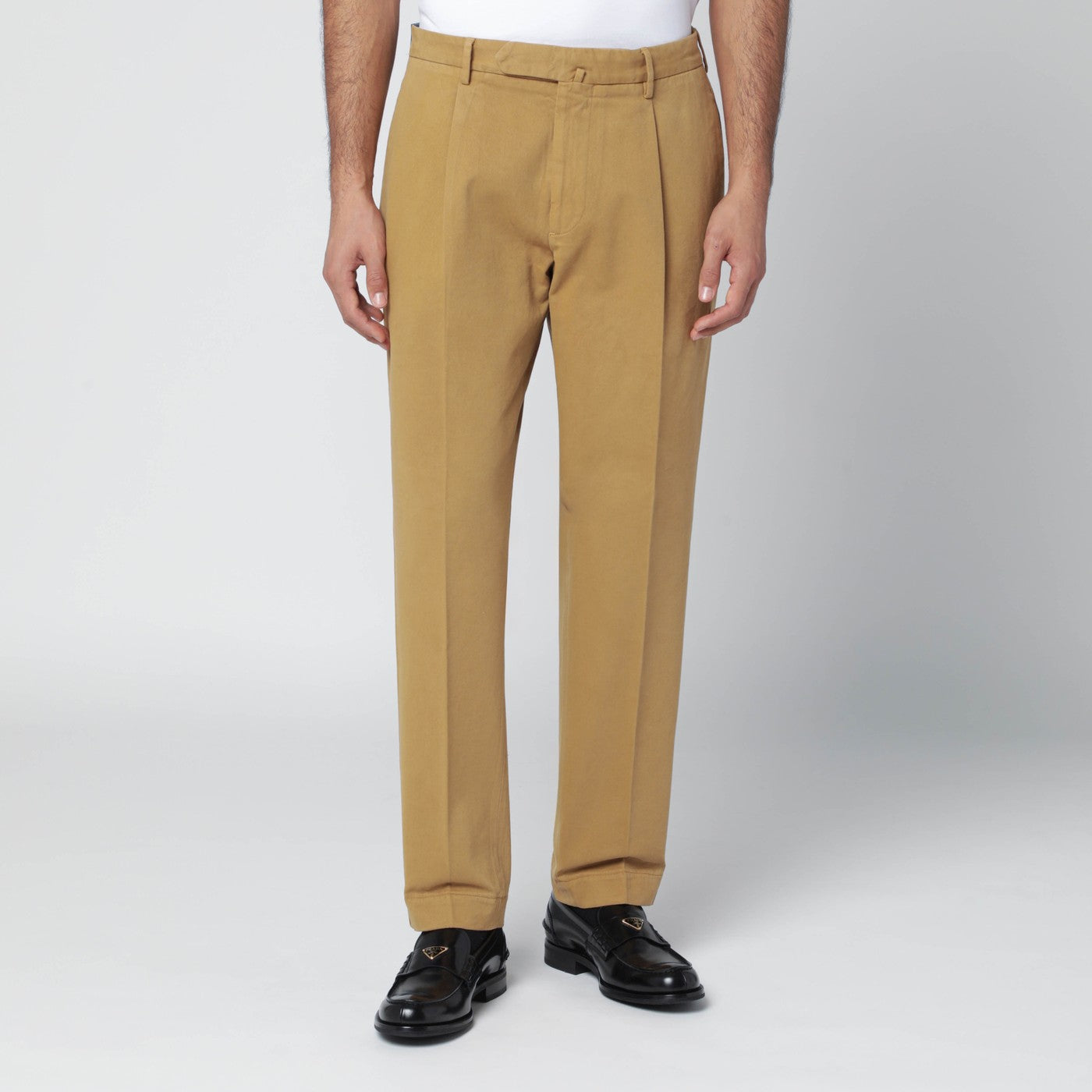 Ochre cotton and cashmere trousers