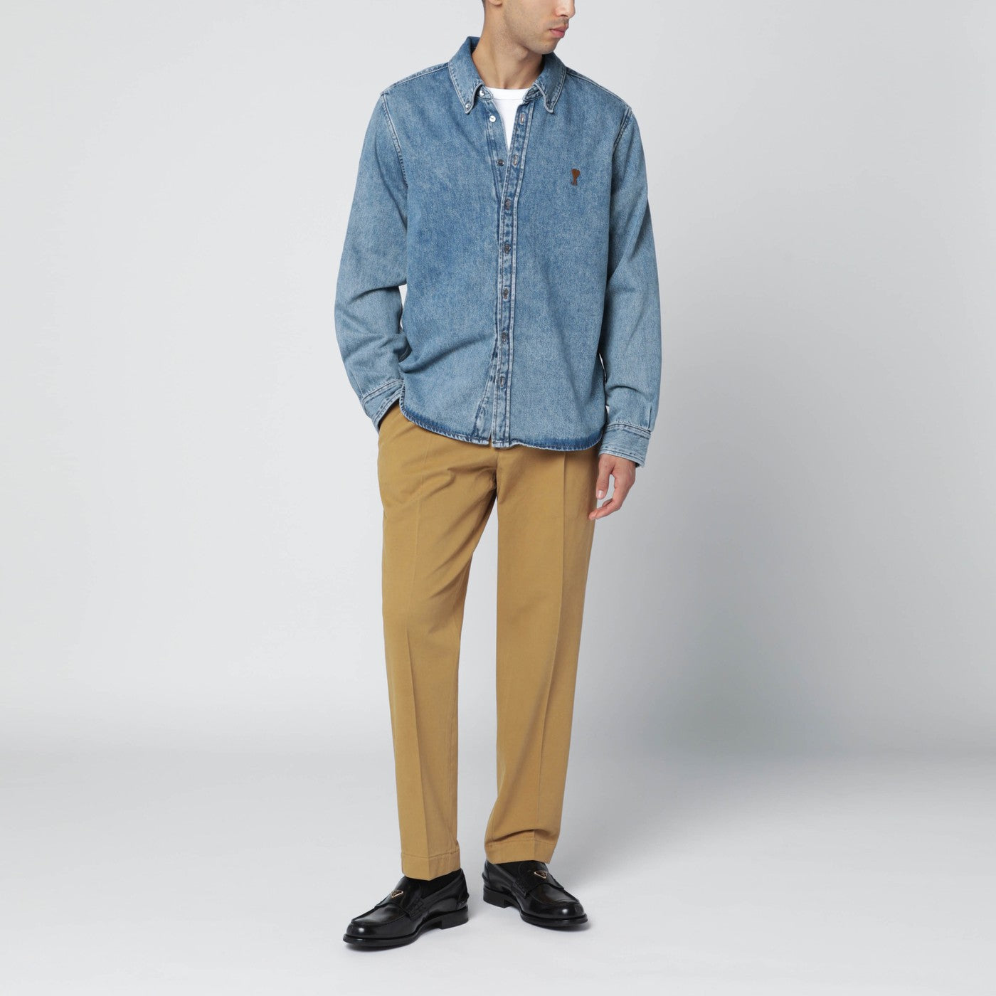 Ochre cotton and cashmere trousers