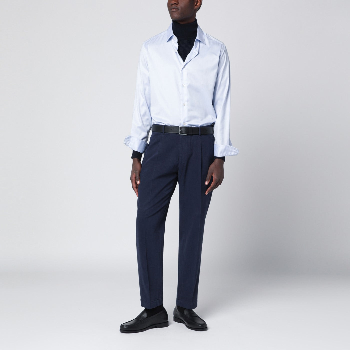 Pantalon bleu marine en coton et cachemire