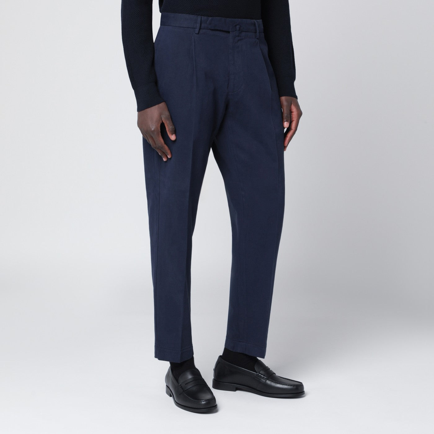 Pantalon bleu marine en coton et cachemire