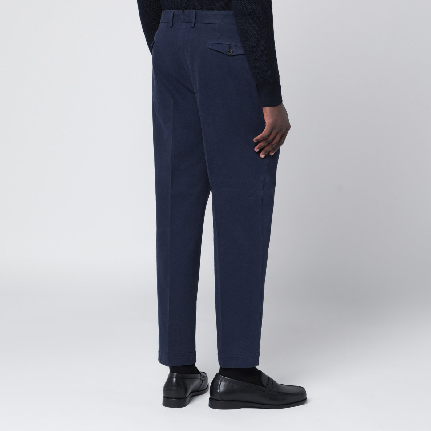 Pantalon bleu marine en coton et cachemire