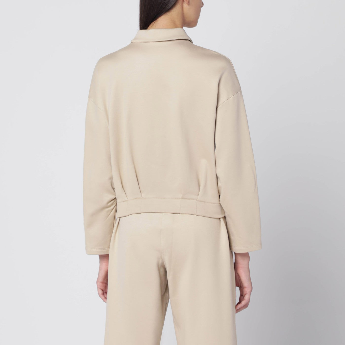 Beige cropped sweatshirt in silk blend