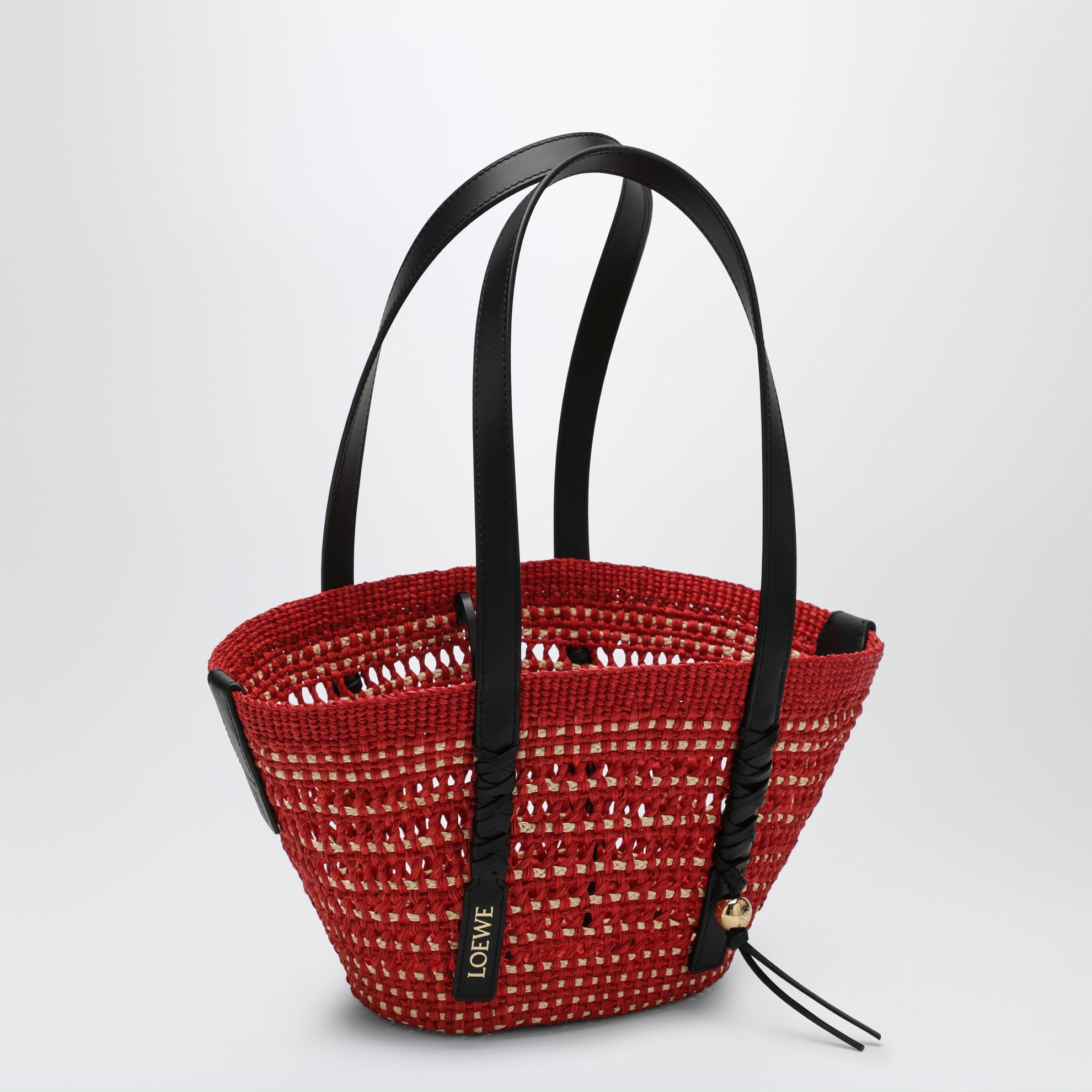 Small Iraca palm and leather Braid basket bag