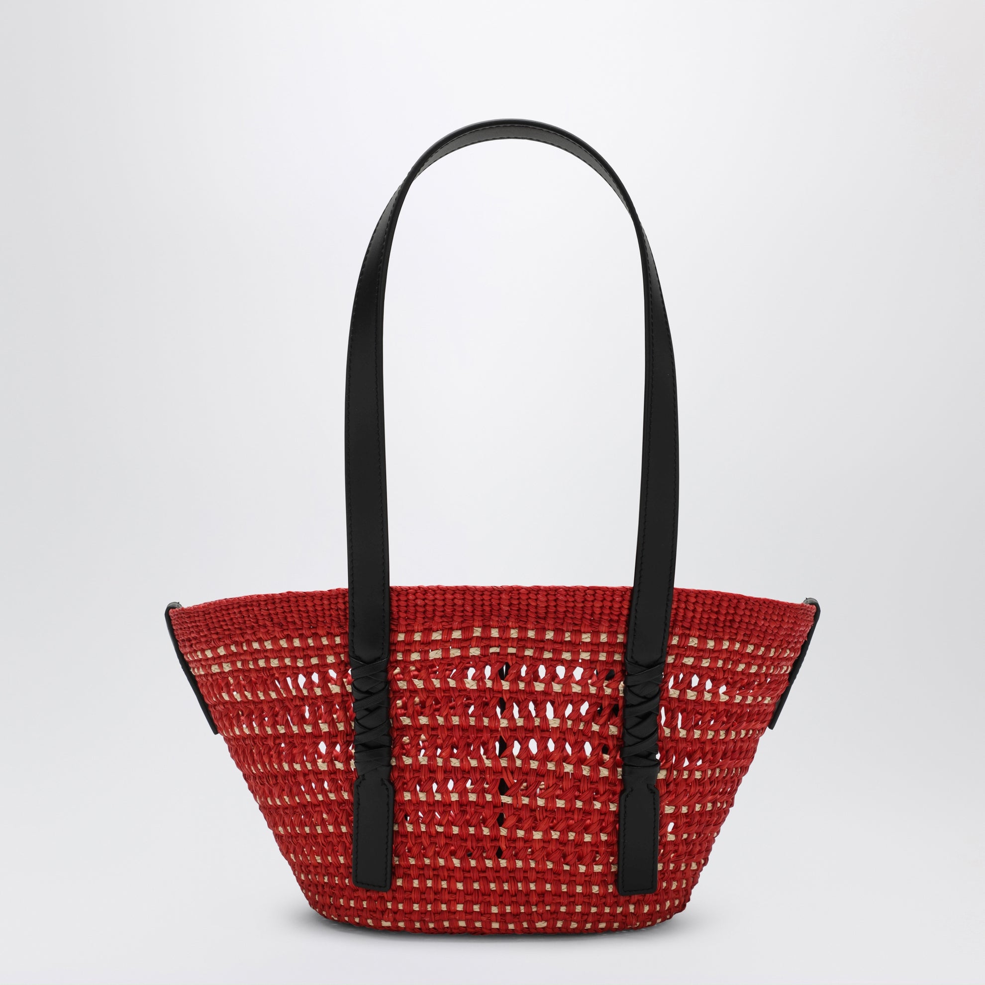 Small Iraca palm and leather Braid basket bag