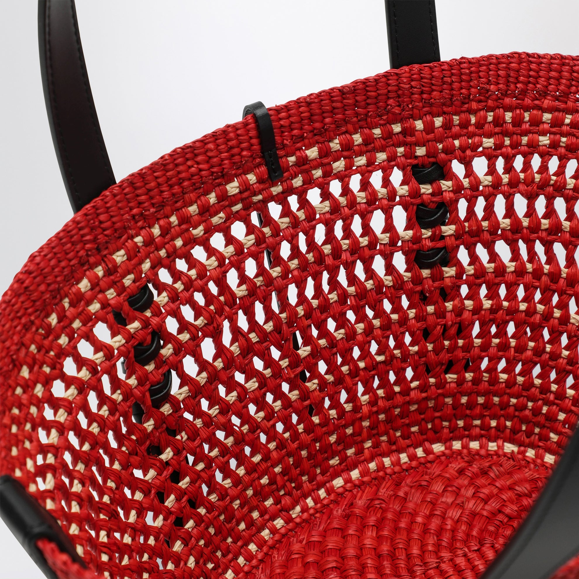 Small Iraca palm and leather Braid basket bag