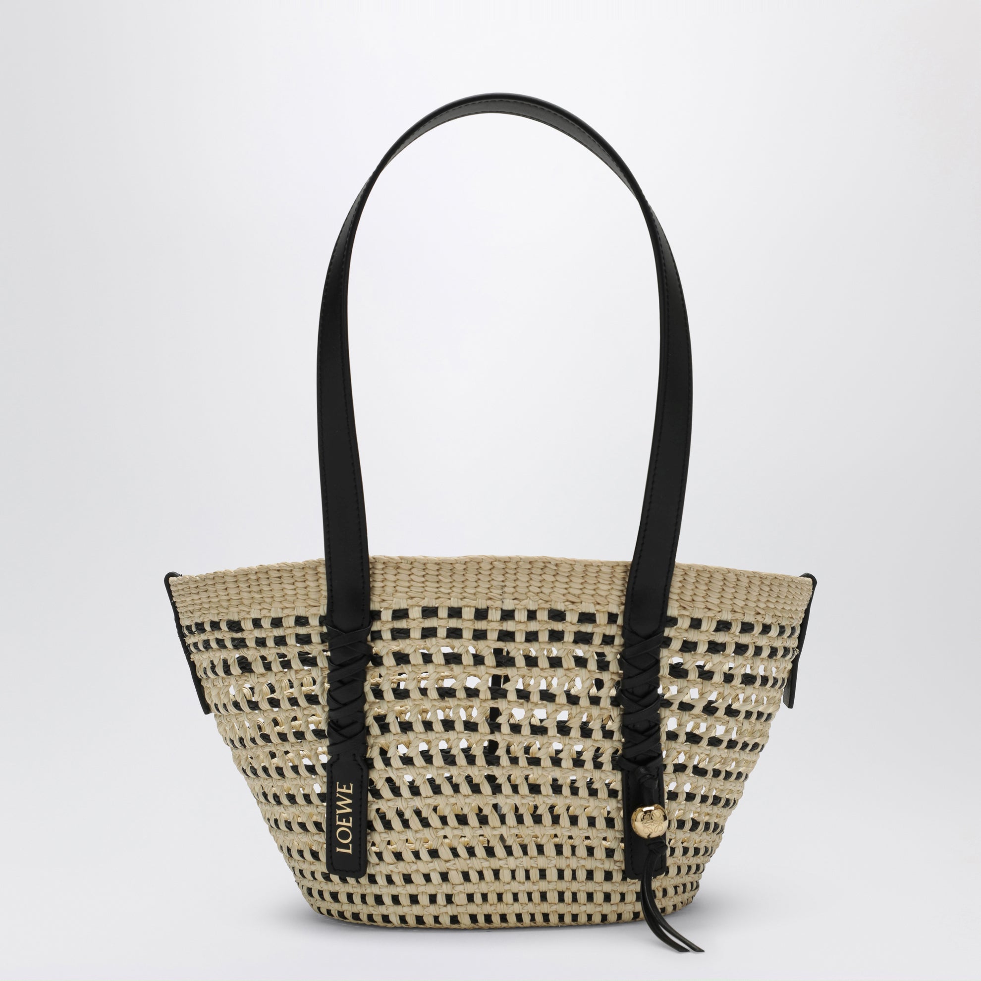 Small Iraca palm and leather Braid basket bag