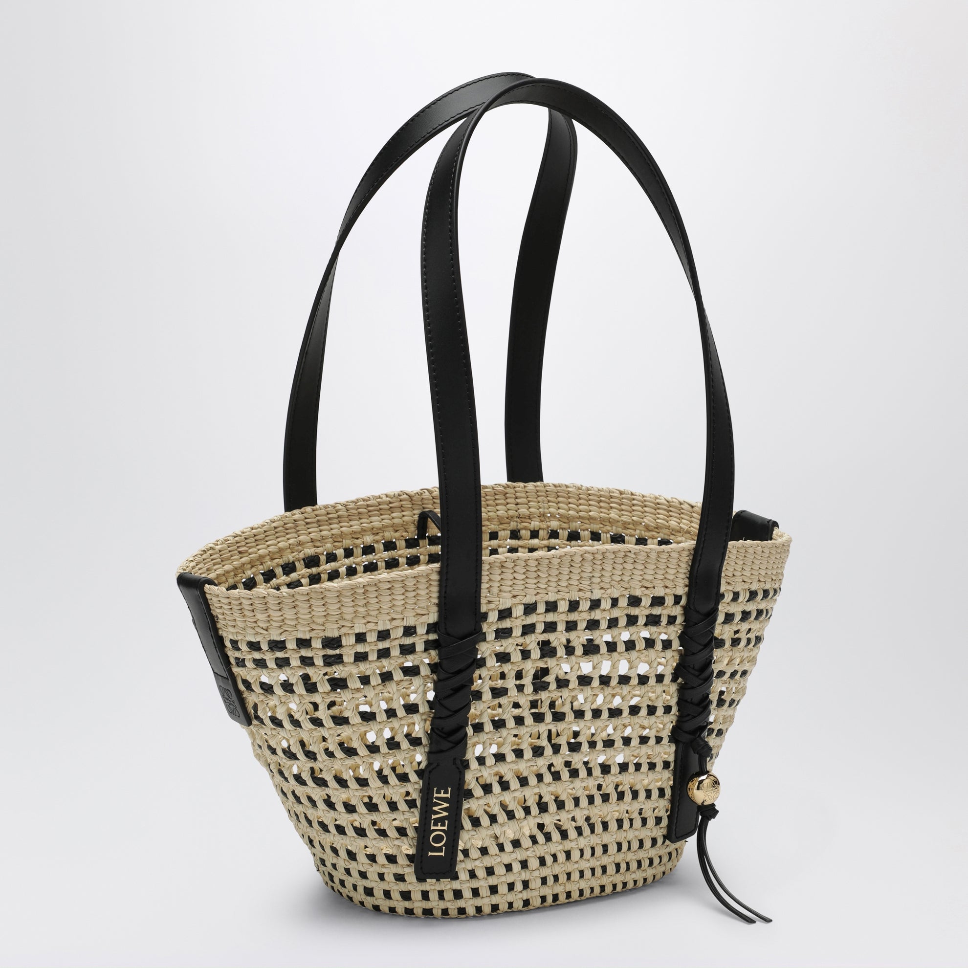Small Iraca palm and leather Braid basket bag