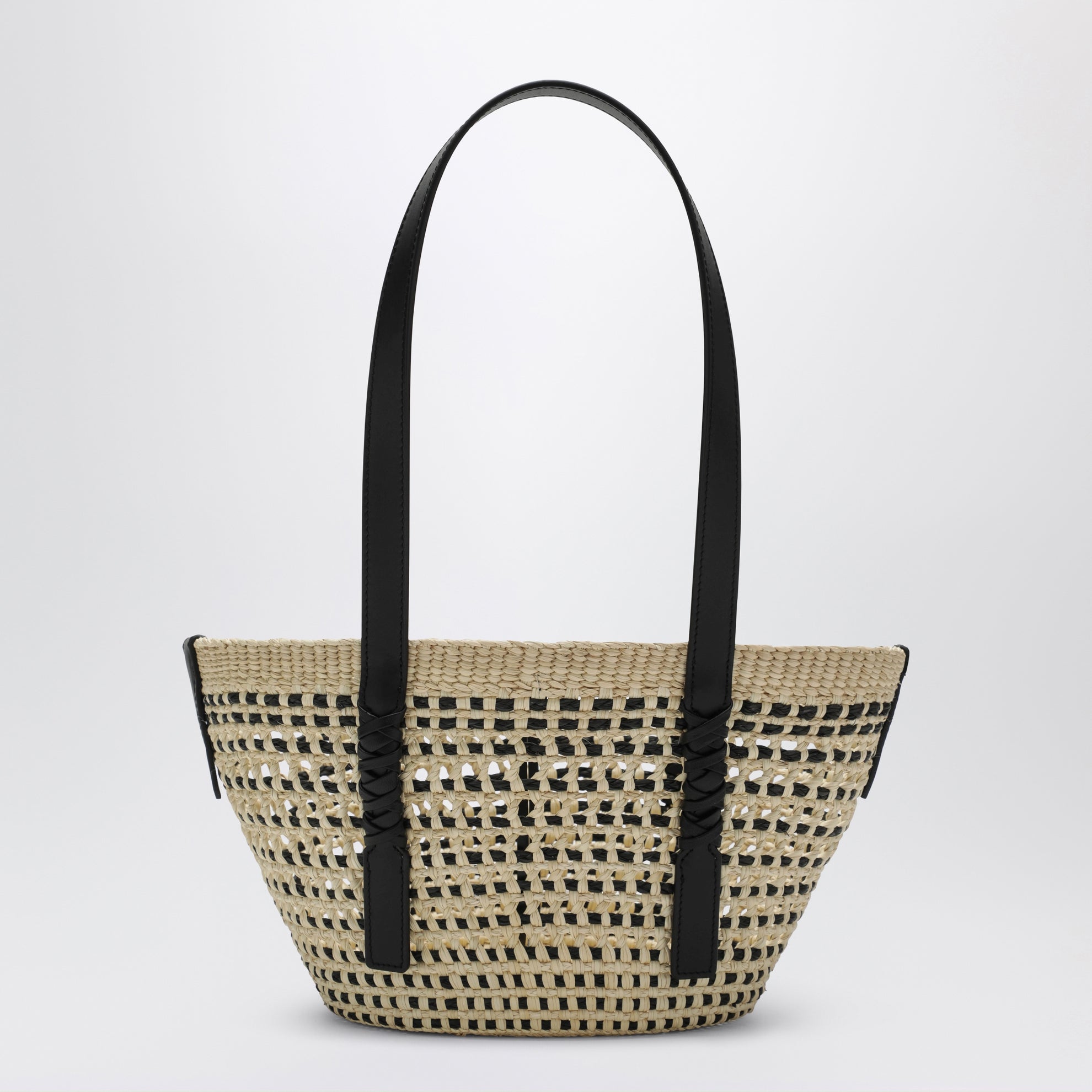 Small Iraca palm and leather Braid basket bag
