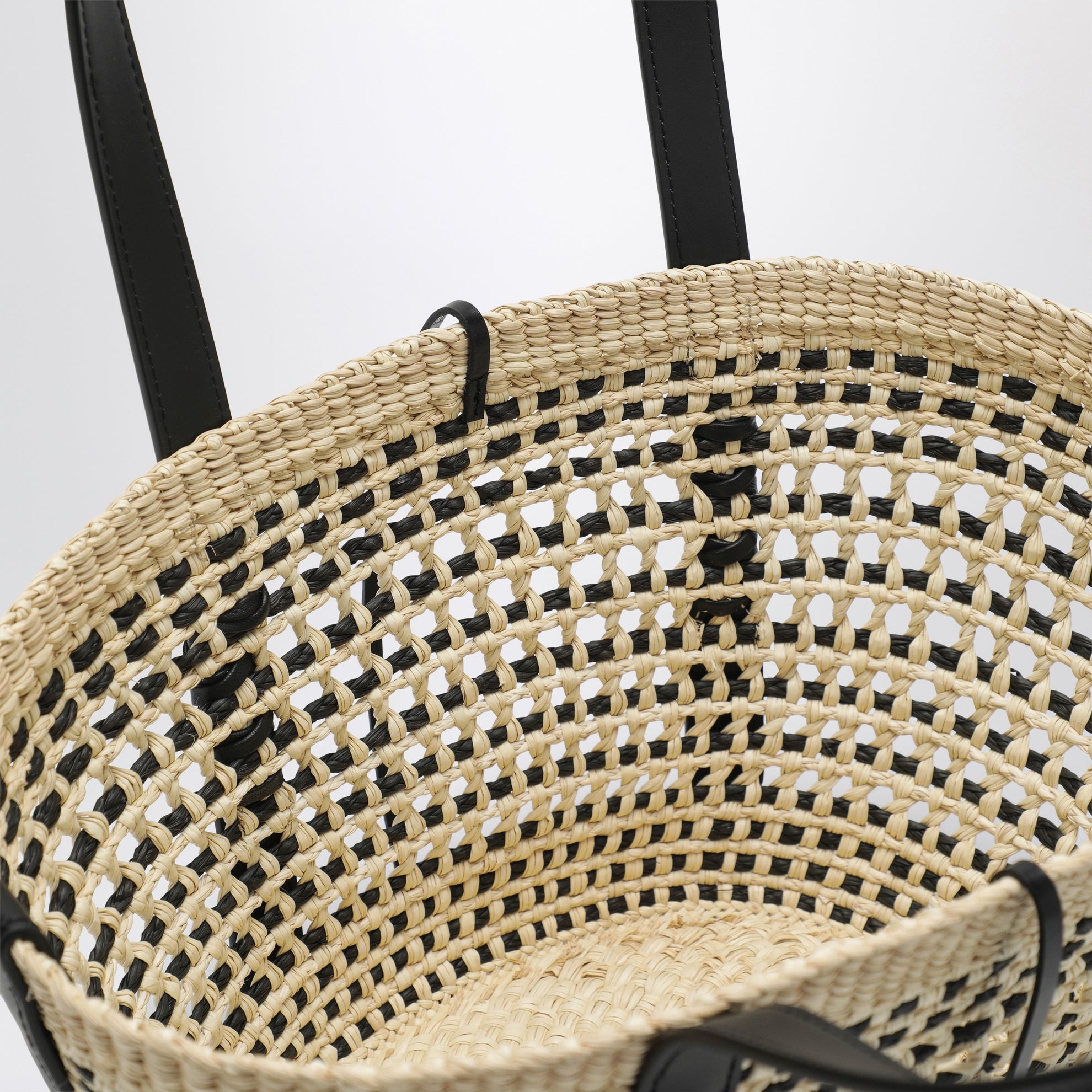 Small Iraca palm and leather Braid basket bag