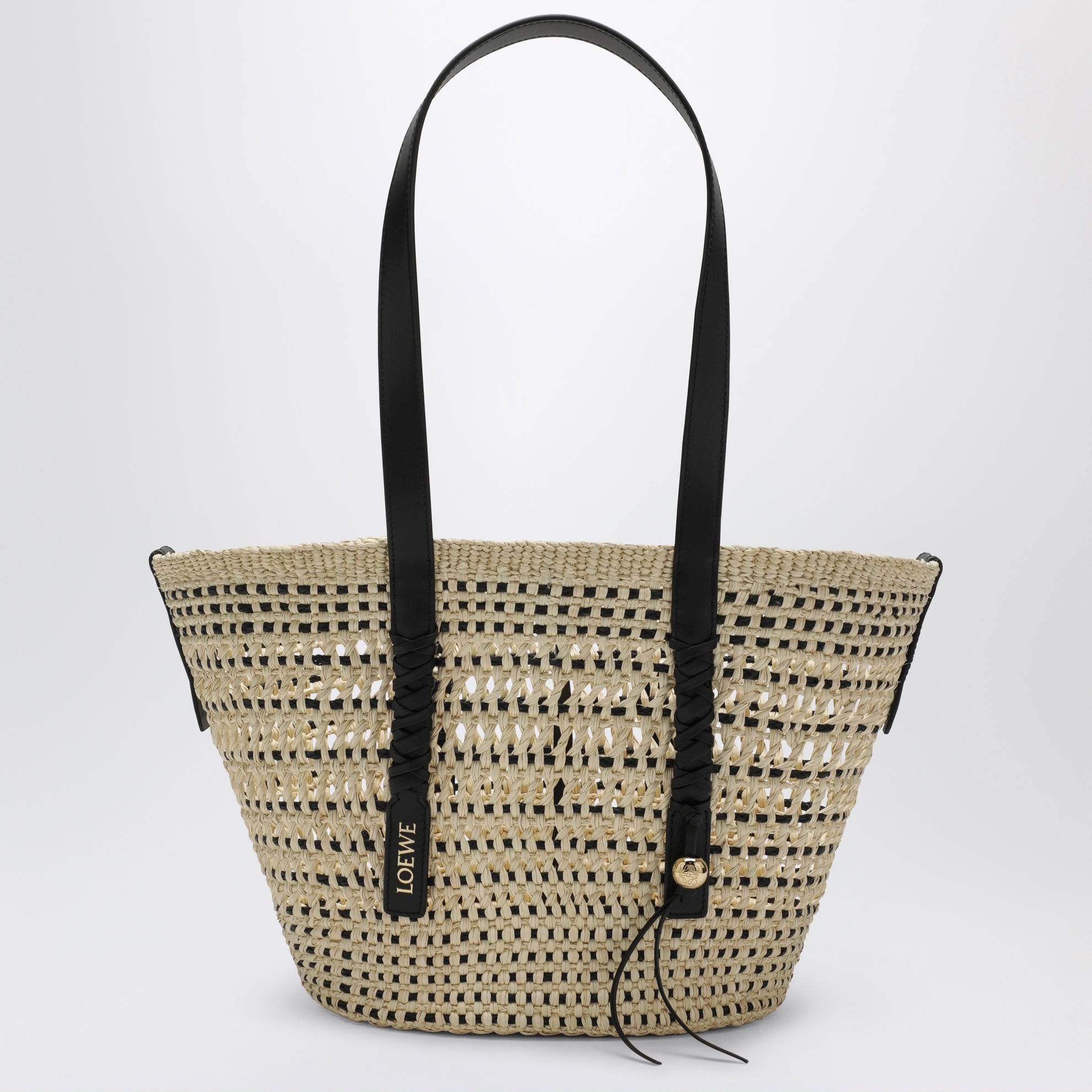 Medium black Iraca palm and leather Braid basket bag