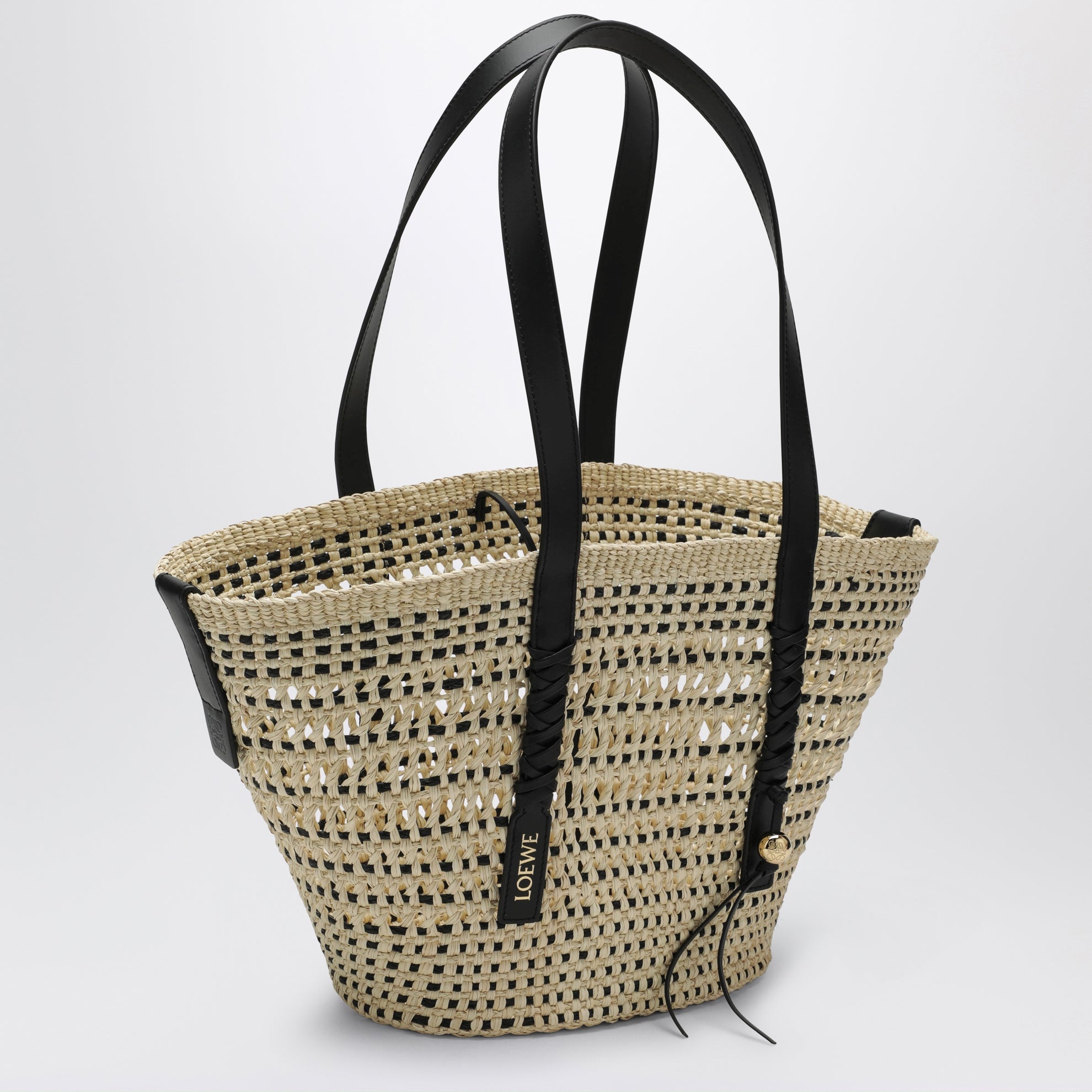 Medium black Iraca palm and leather Braid basket bag