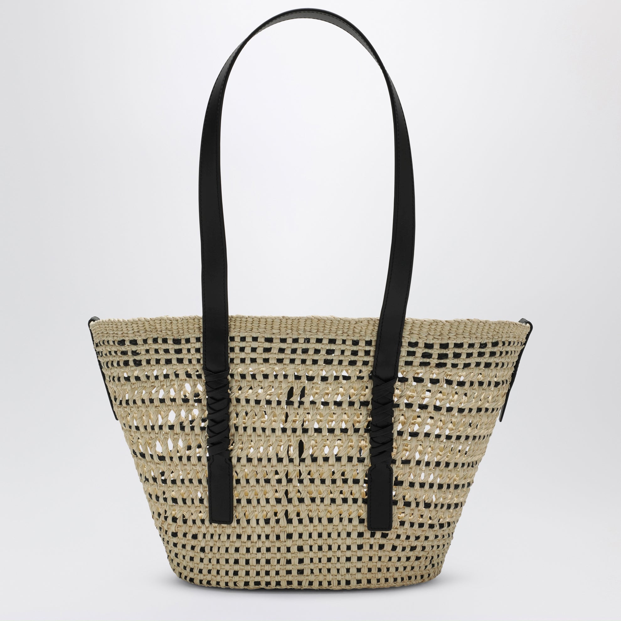Medium black Iraca palm and leather Braid basket bag