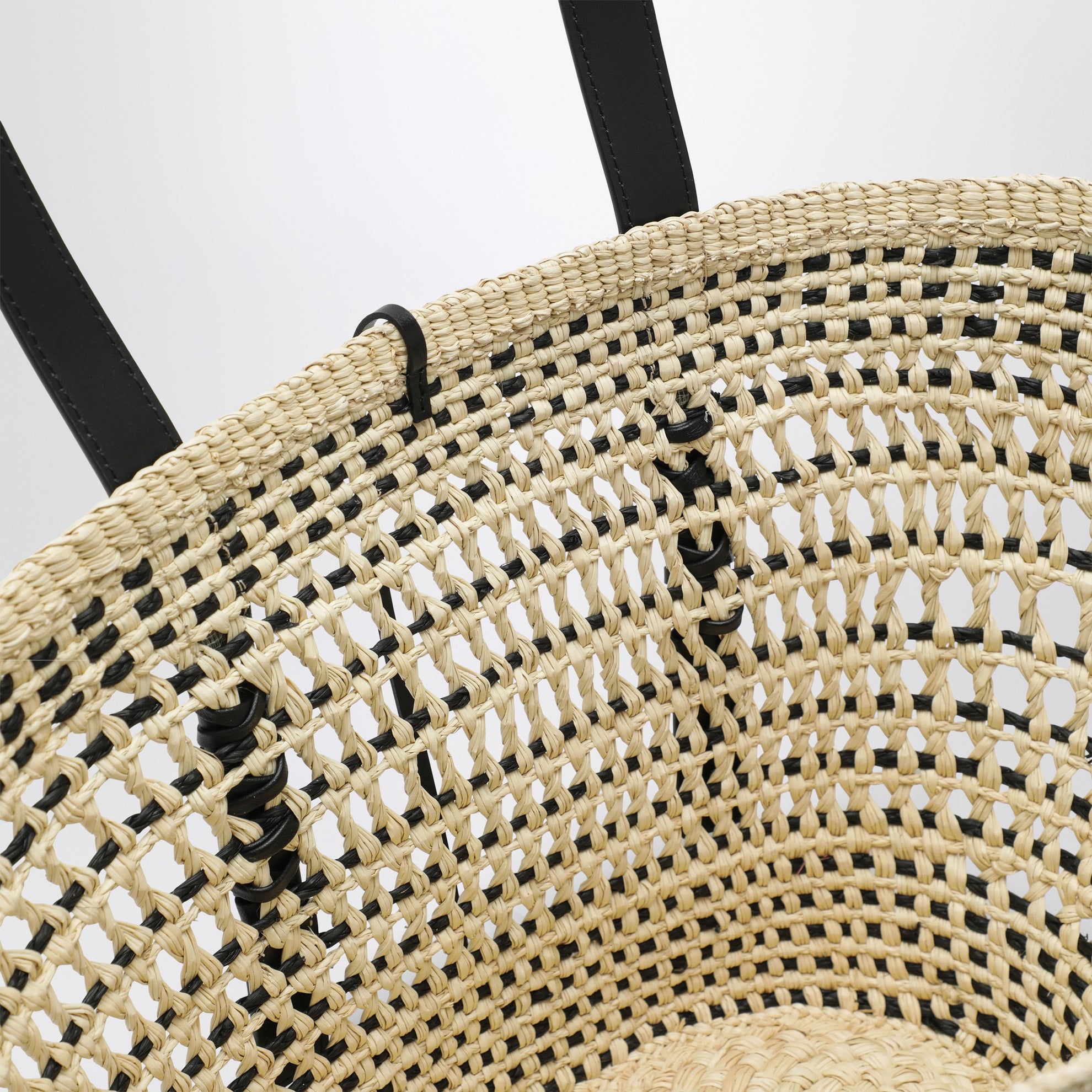 Medium black Iraca palm and leather Braid basket bag