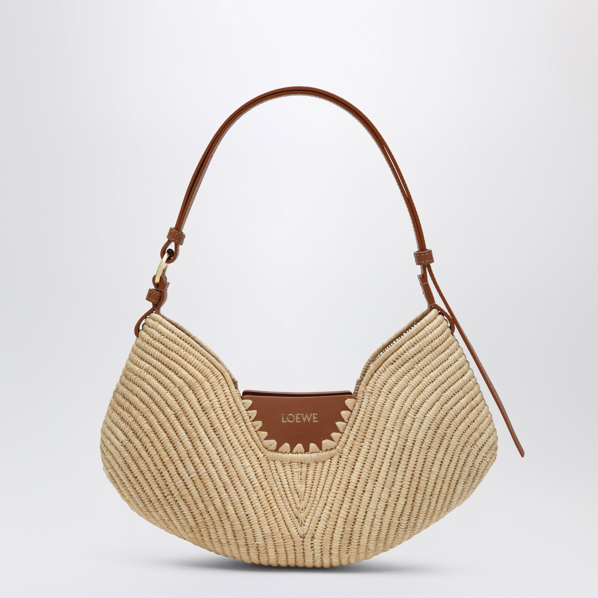 Borsa Swing media in rafia e vitello naturale