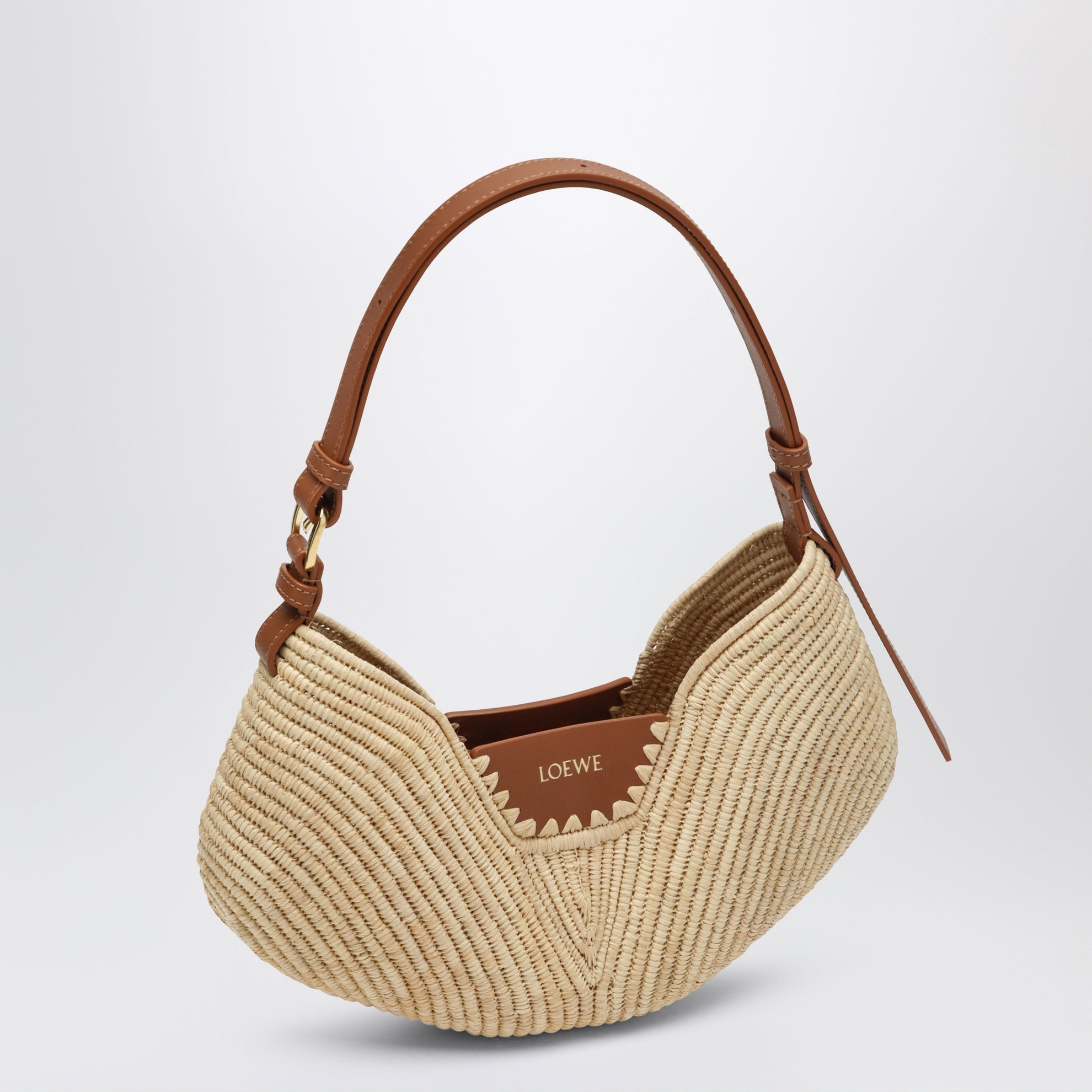 Borsa Swing media in rafia e vitello naturale