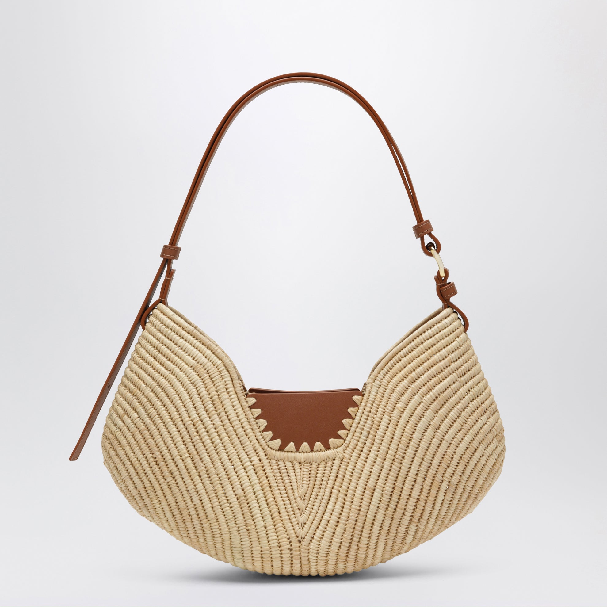 Borsa Swing media in rafia e vitello naturale