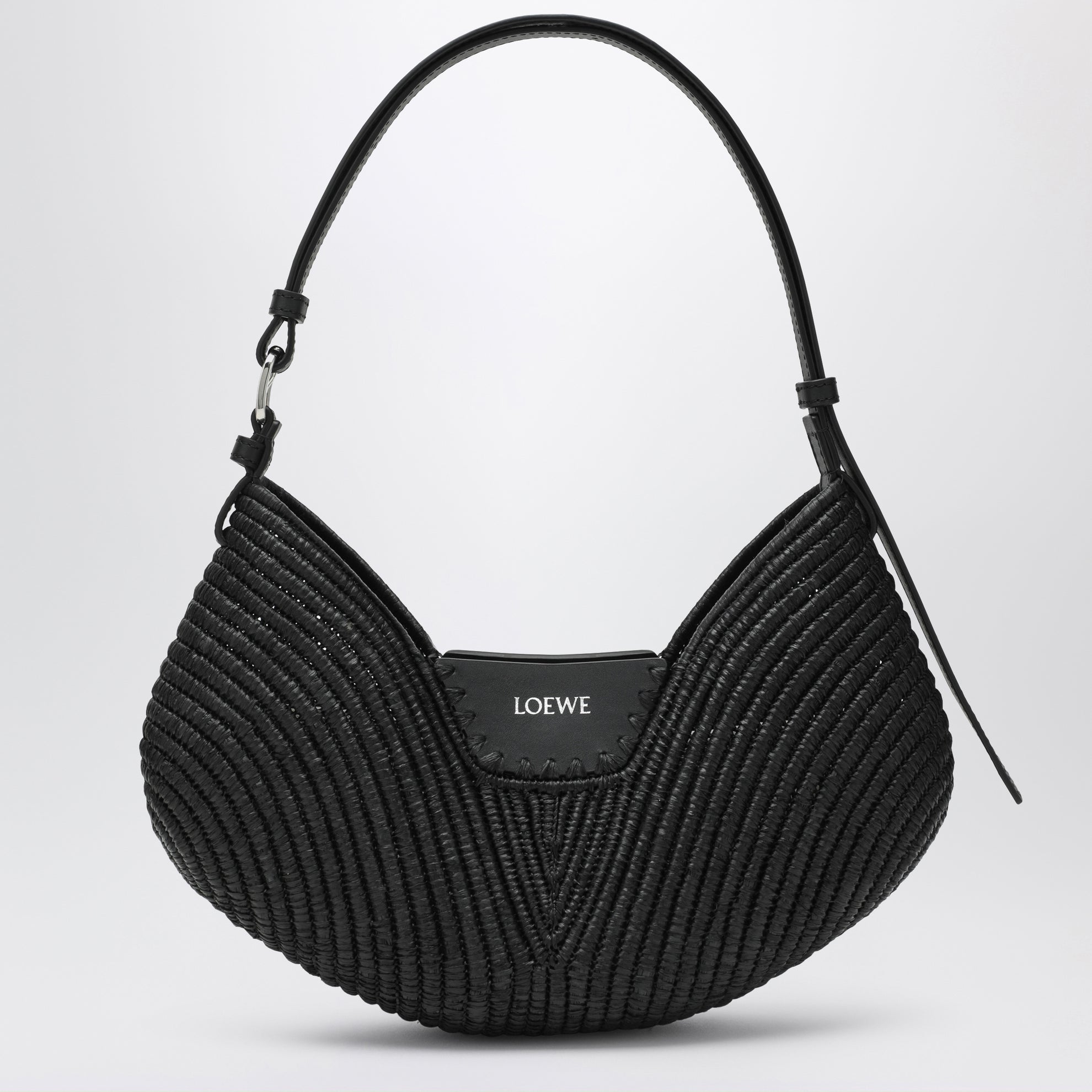 Medium Loewe Swing bag in raffia and black leather