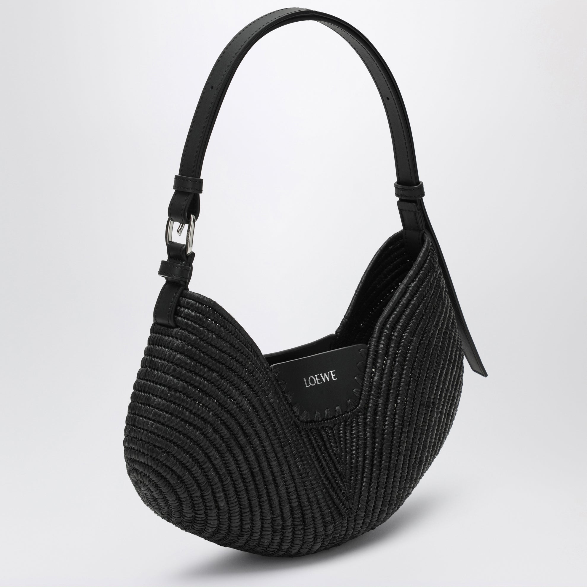 Medium Loewe Swing bag in raffia and black leather