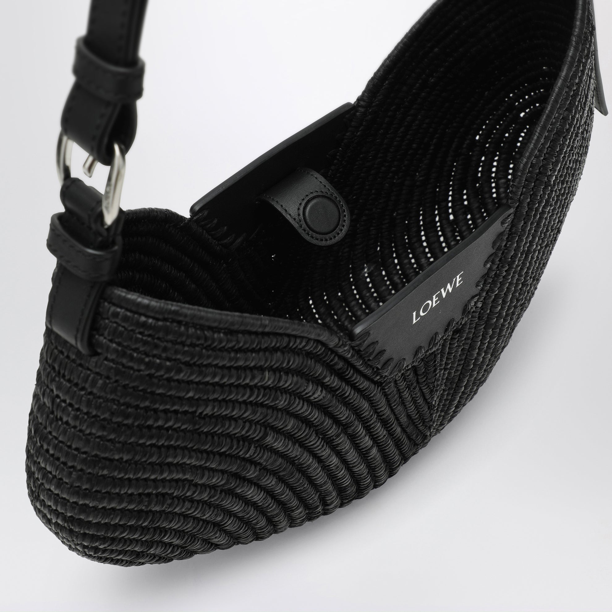 Medium Loewe Swing bag in raffia and black leather