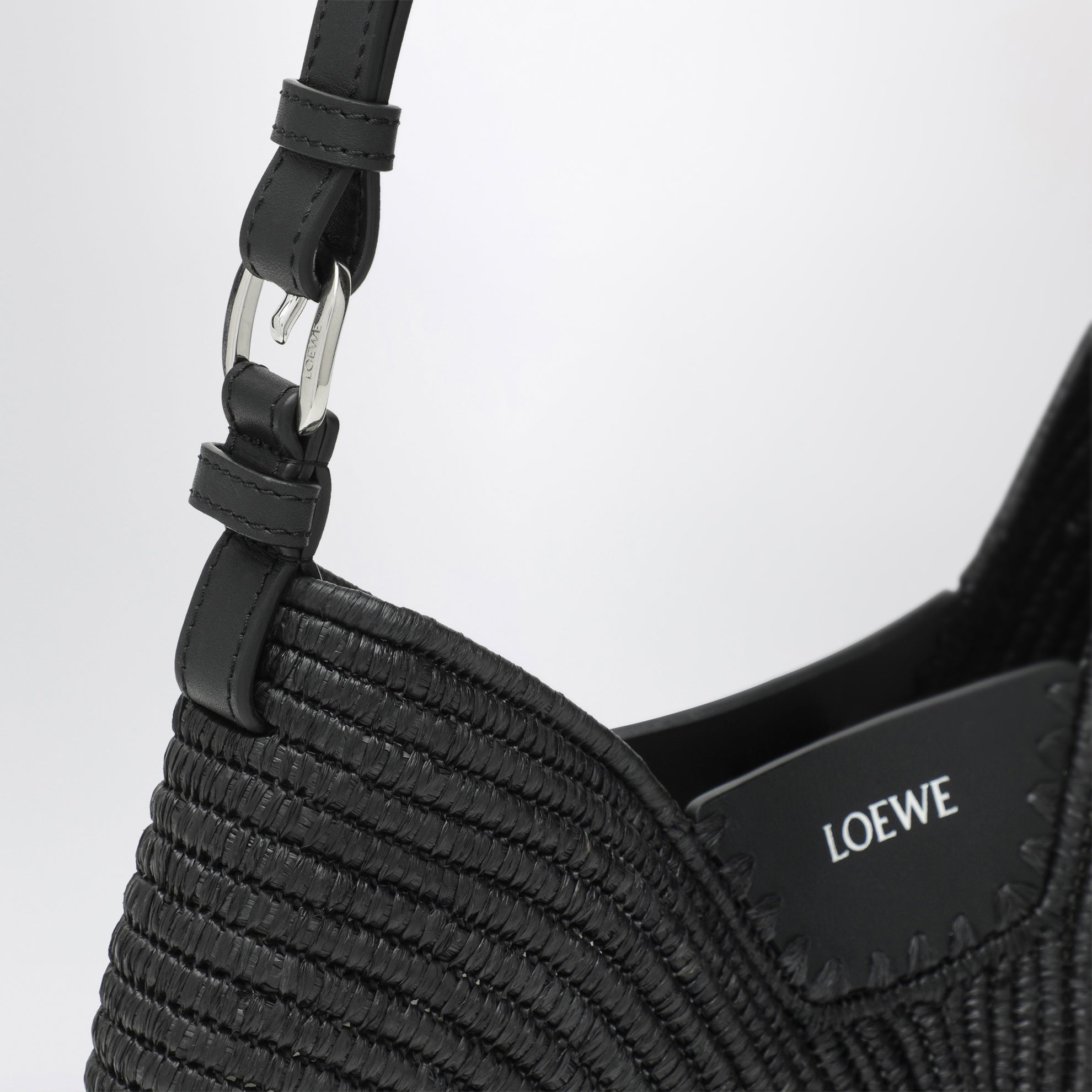 Medium Loewe Swing bag in raffia and black leather