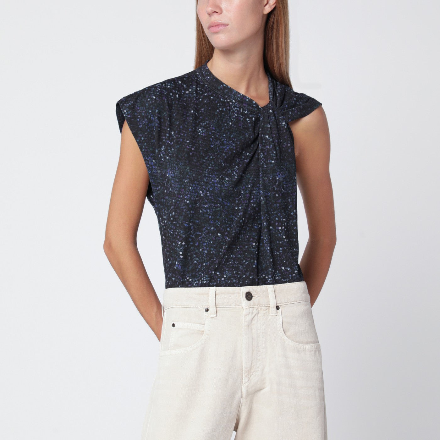T-shirt asymétrique Nayda avec imprimé bleu nuit