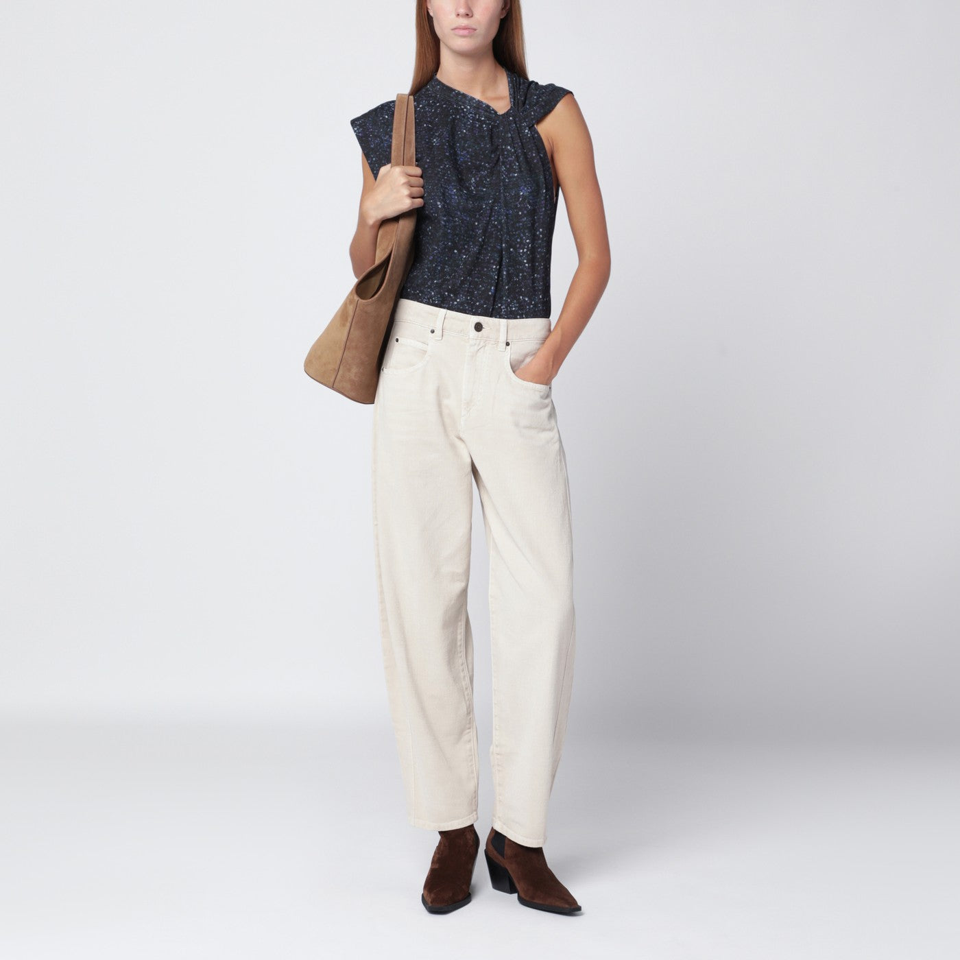 T-shirt asymétrique Nayda avec imprimé bleu nuit