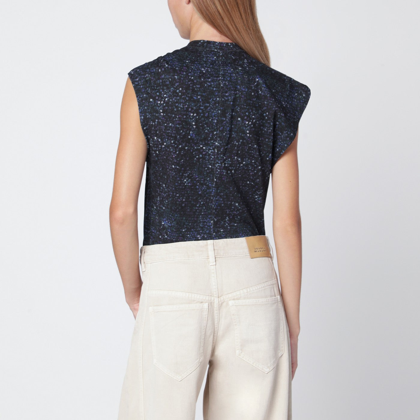 T-shirt asymétrique Nayda avec imprimé bleu nuit