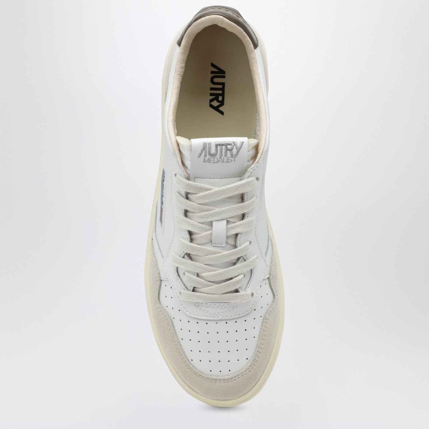Medalist sneakers in white and khaki leather and suede