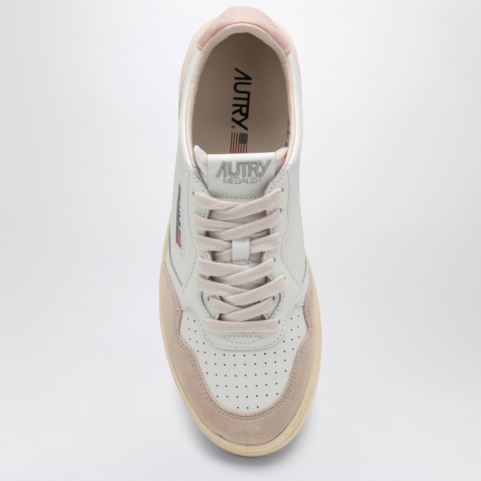 Medalist Low Sneakers aus weißem/roséfarbenem Leder und Veloursleder