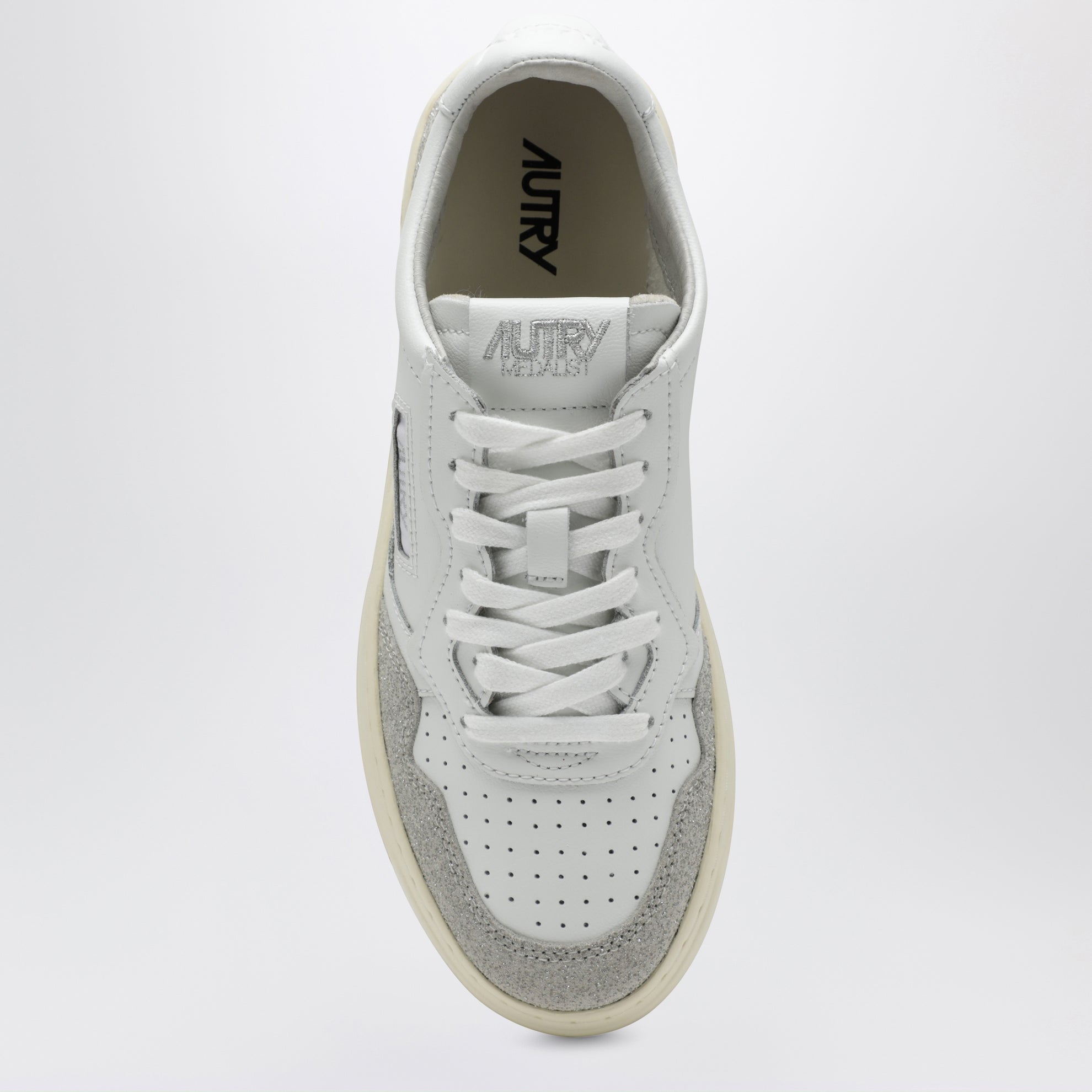 Medalist Low sneakers in white leather and glitter suede