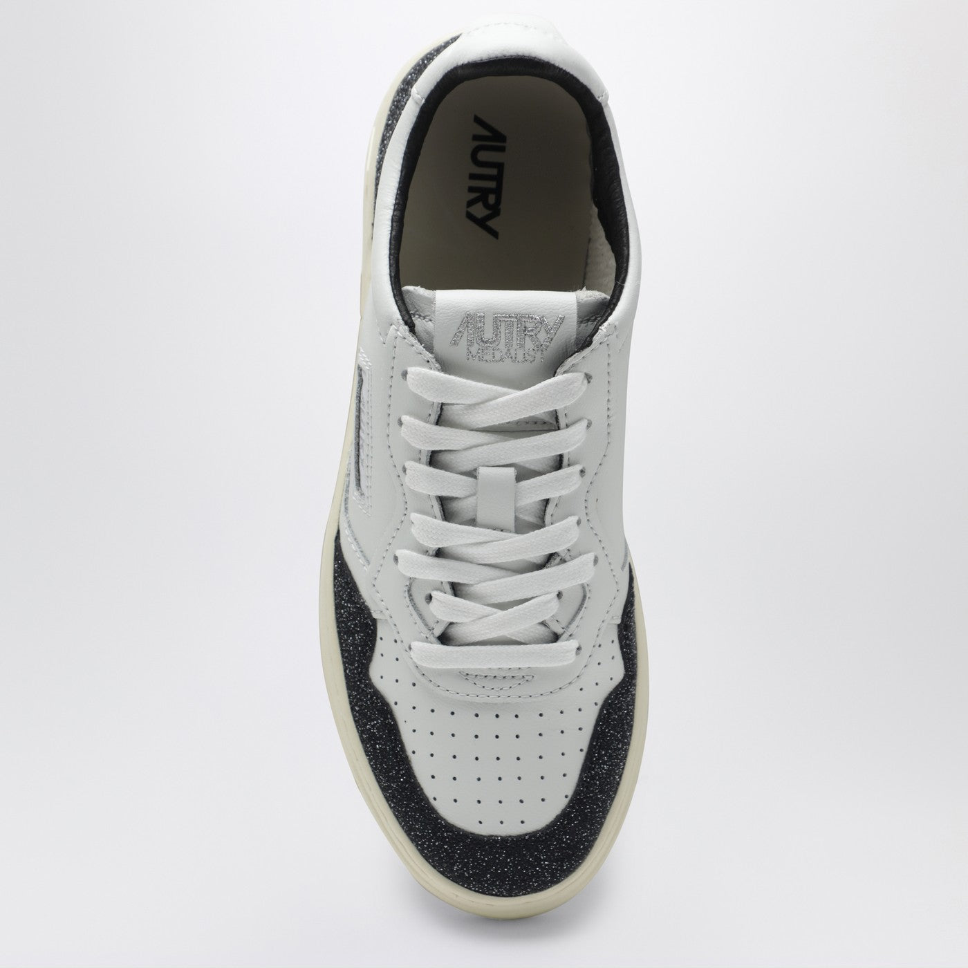 Baskets Medalist Low en cuir blanc et noir avec paillettes