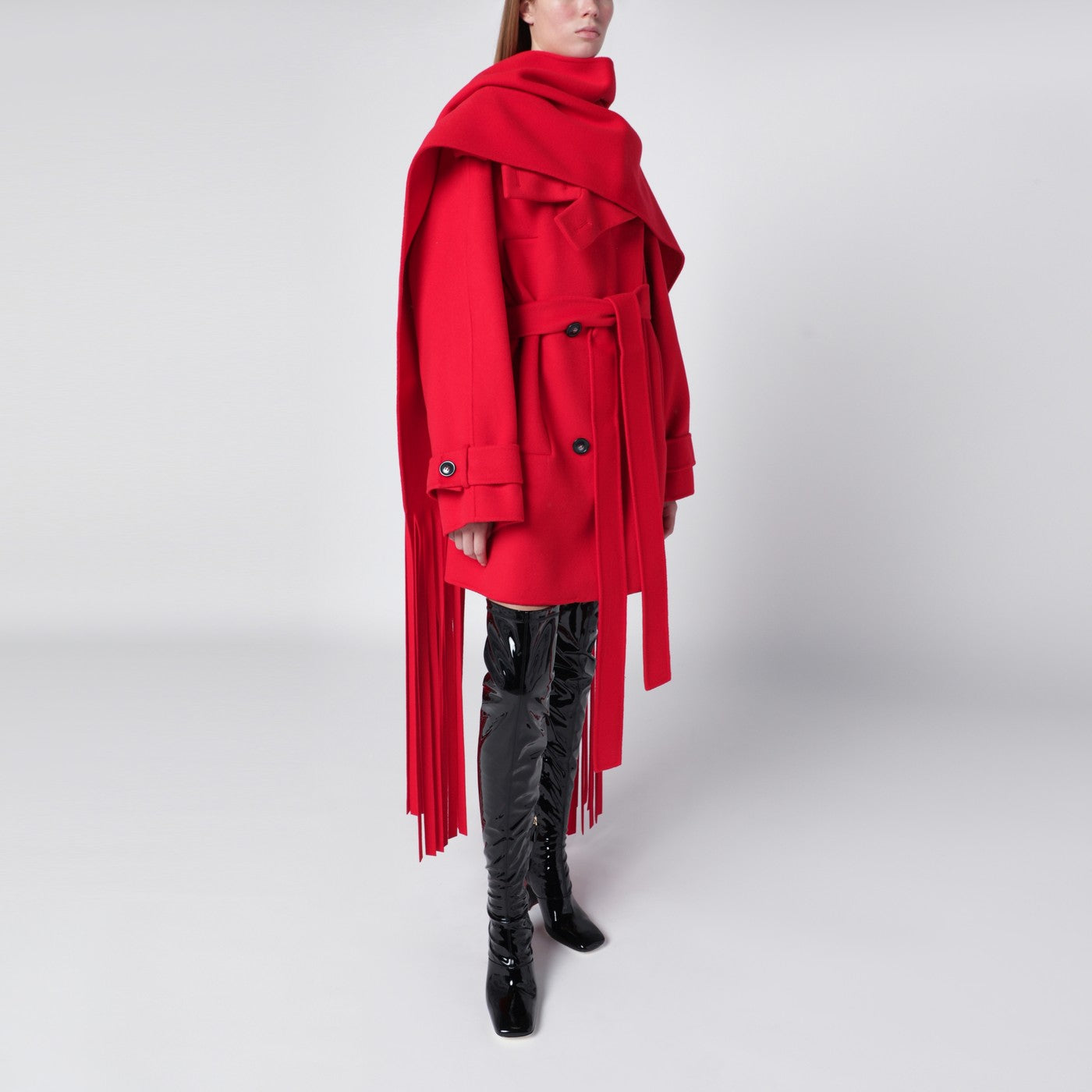 Écharpe en Laine Rouge à Franges