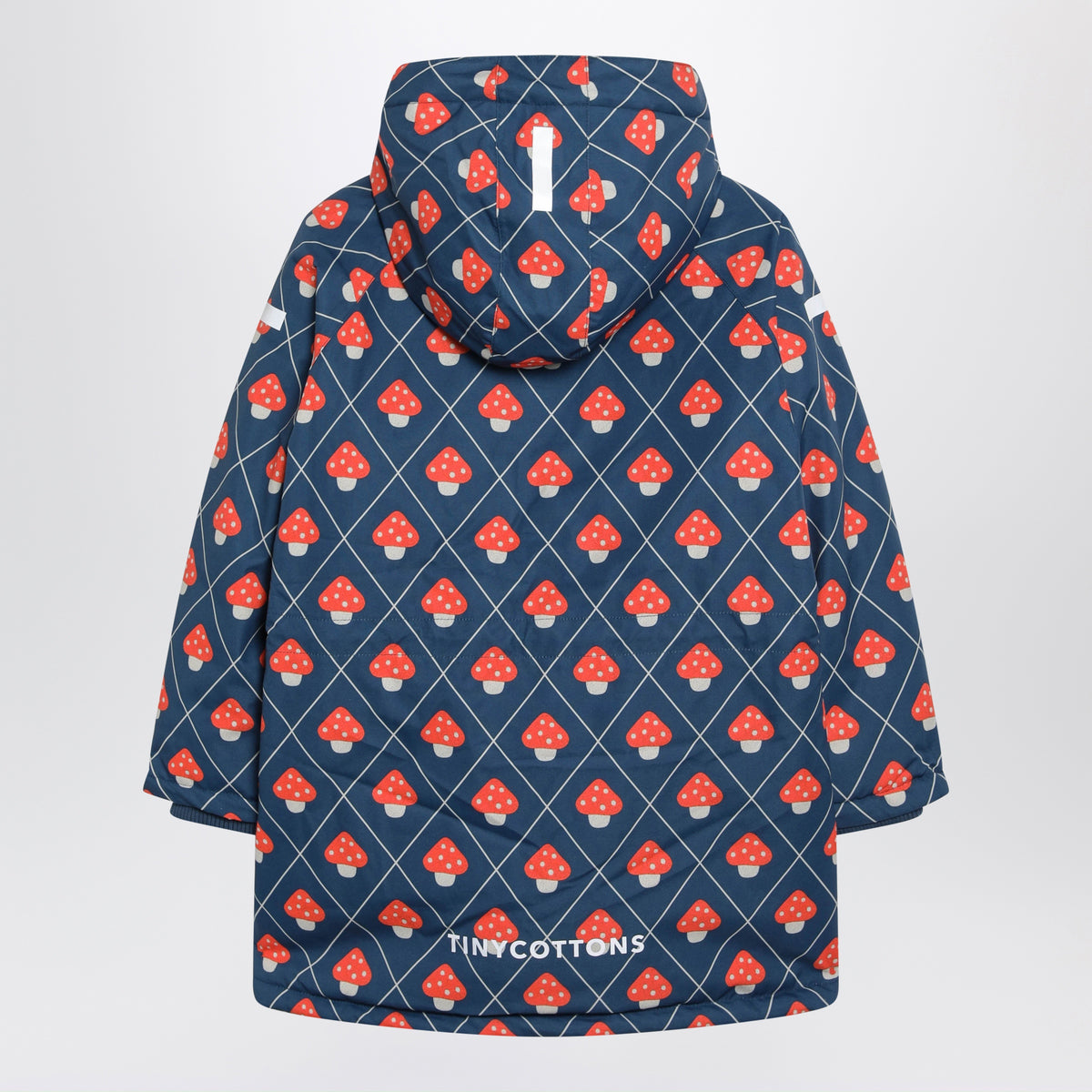 Blue/red padded jacket with mushroom print