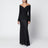 Robe longue noire en satin bouclé métallisé