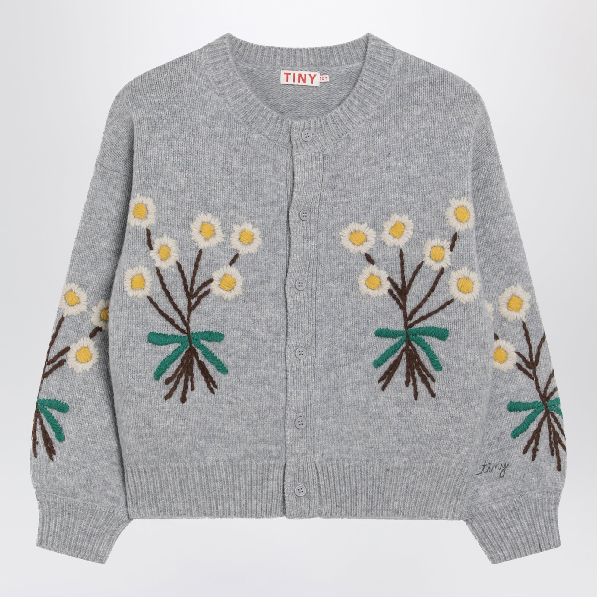 Grey round-neck woollen cardigan