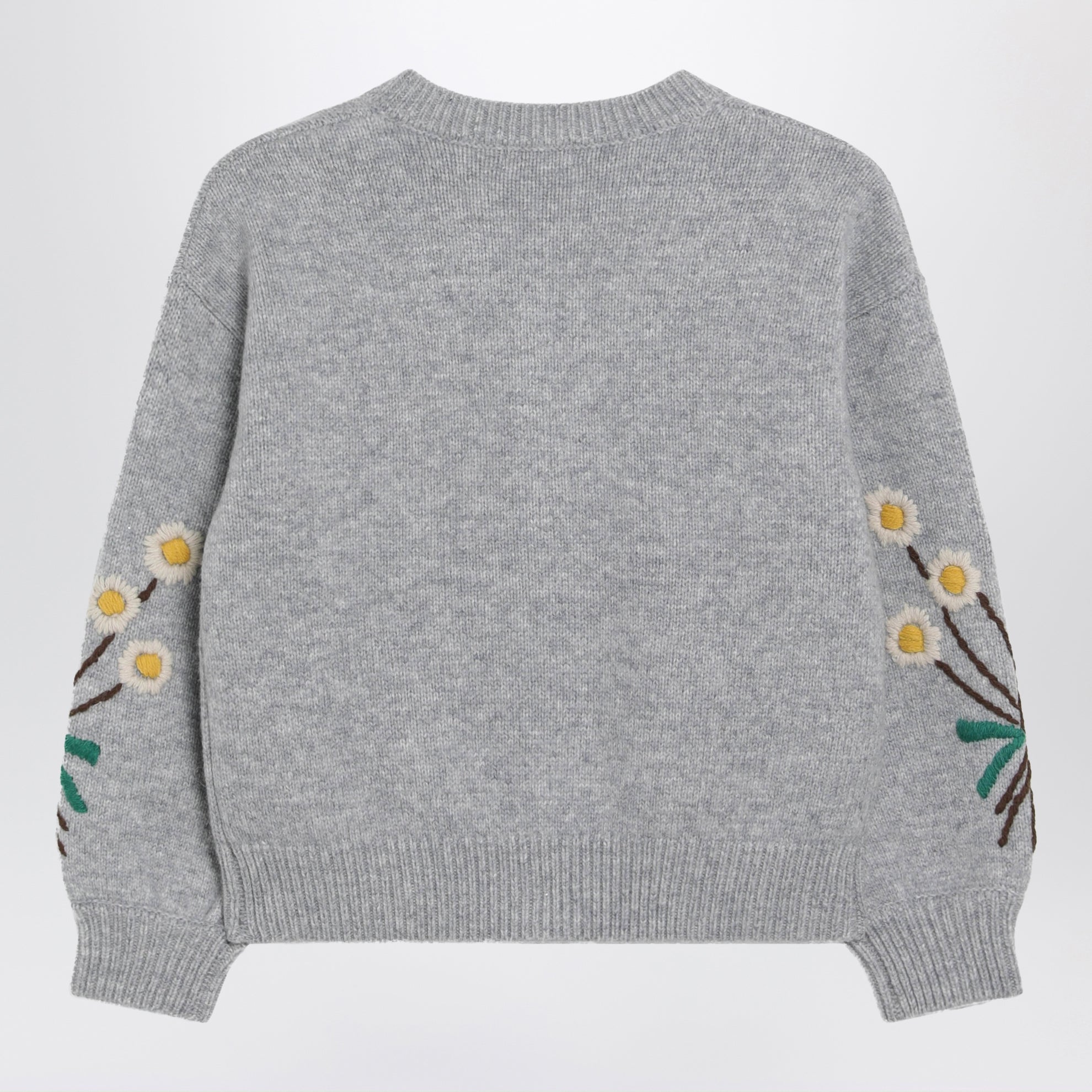 Grey round-neck woollen cardigan