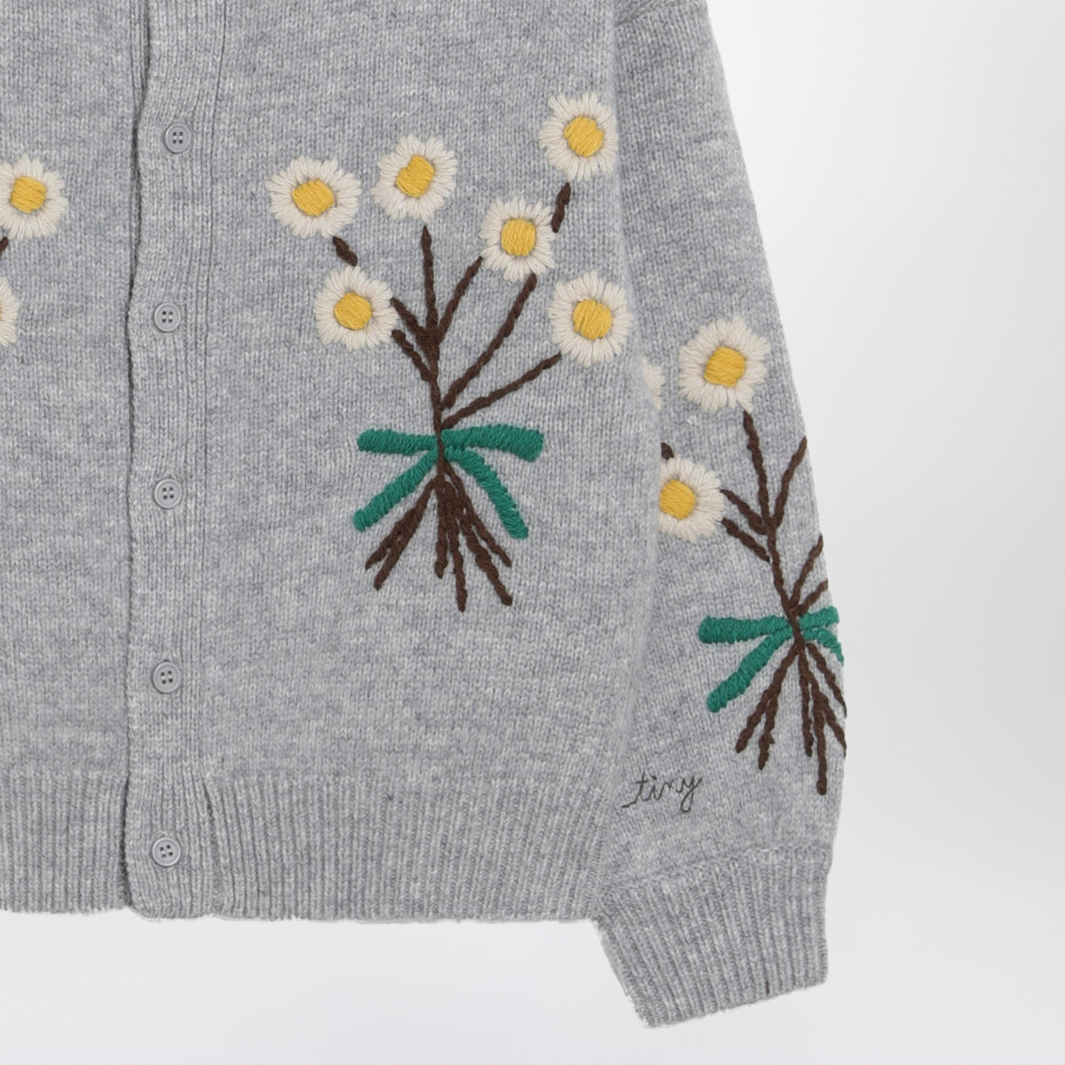 Grey round-neck woollen cardigan