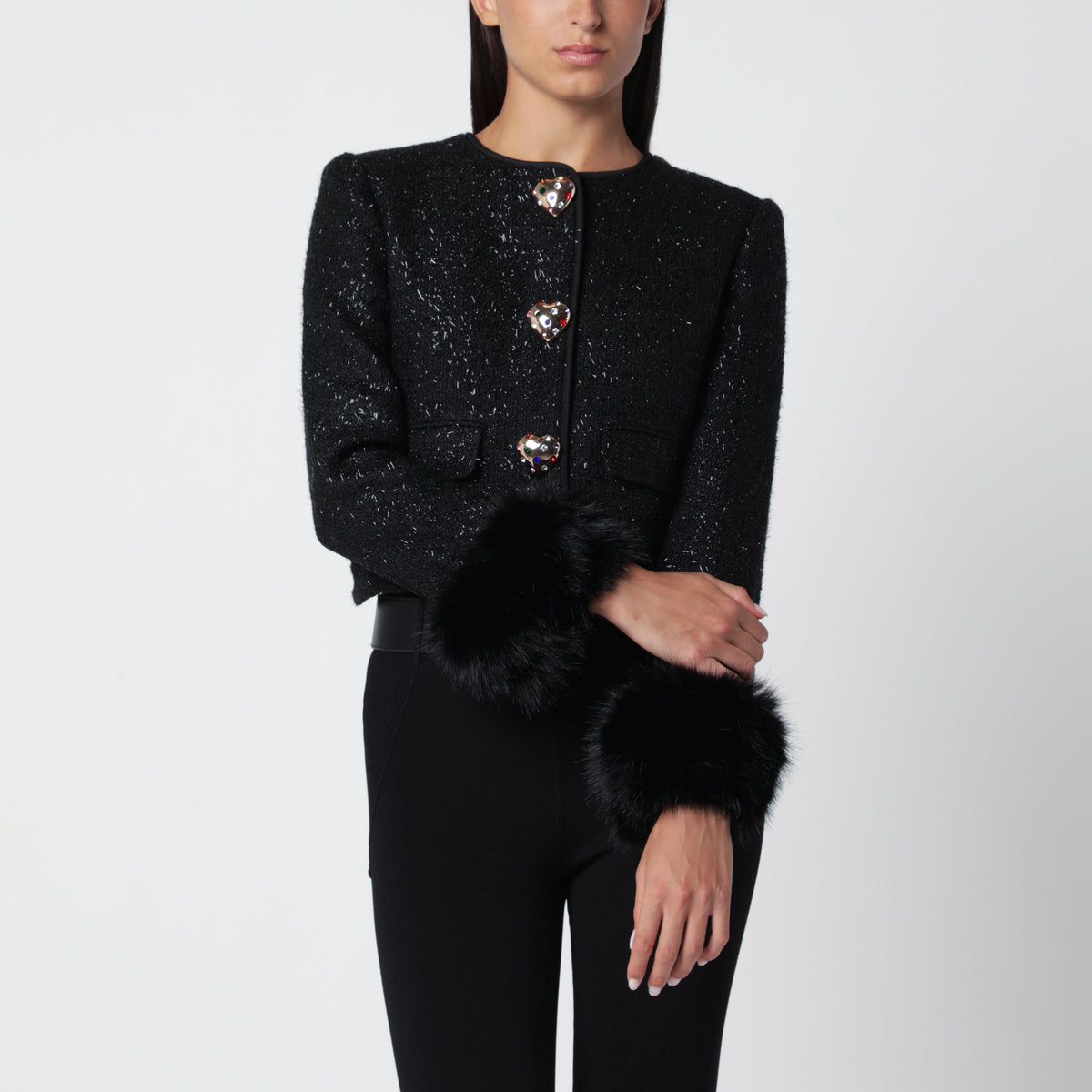 Black metallic bouclé jacket