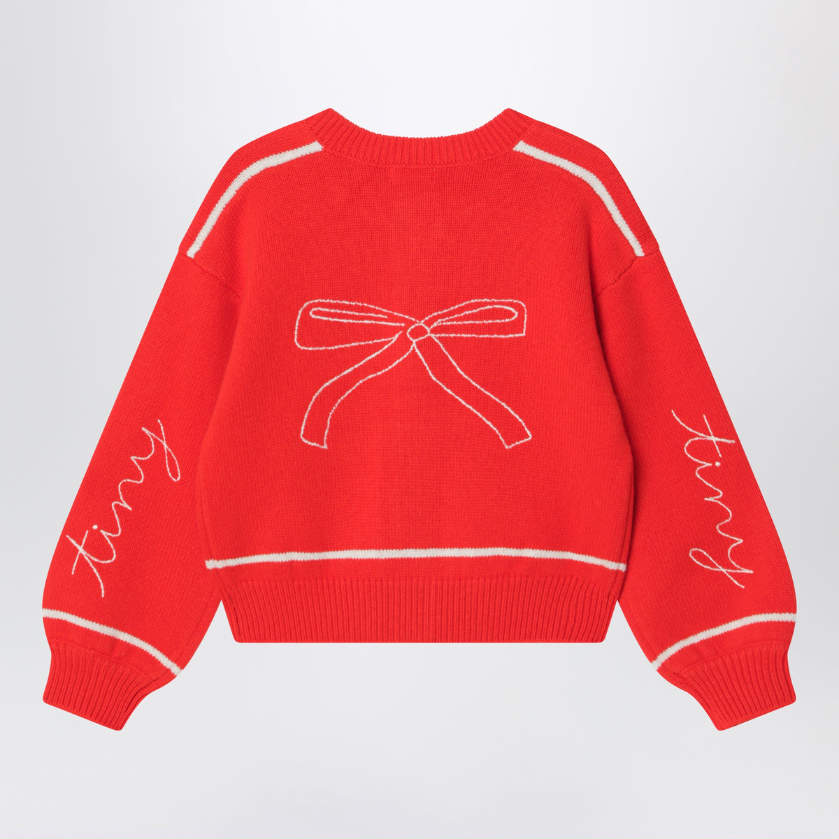 Red round-neck woollen cardigan