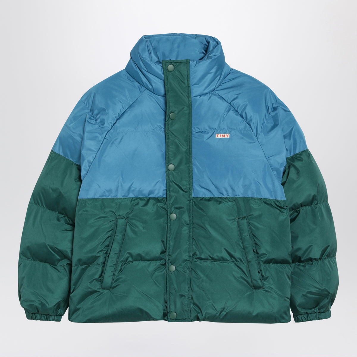 Piumino color block verde/azzurro